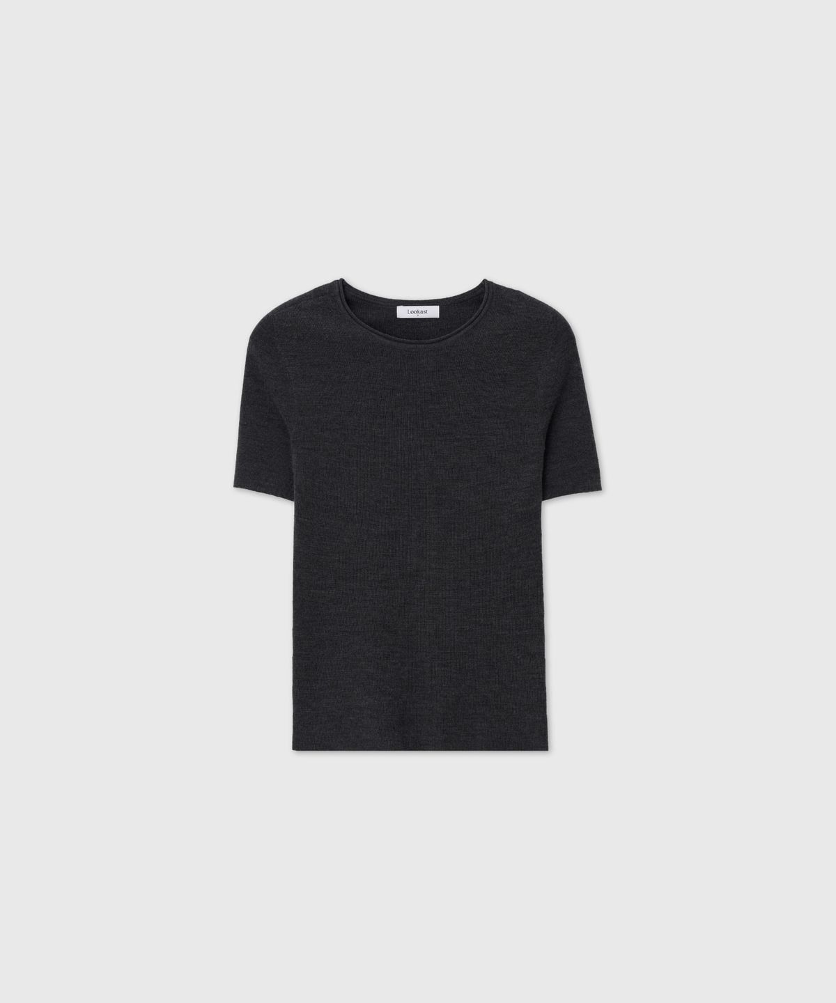 룩캐스트(LOOKAST) 울 블렌드 하프슬리브 니트 탑_차콜 / WOOL BLEND HALF-SLEEVE KNIT TOP_CHARCOAL