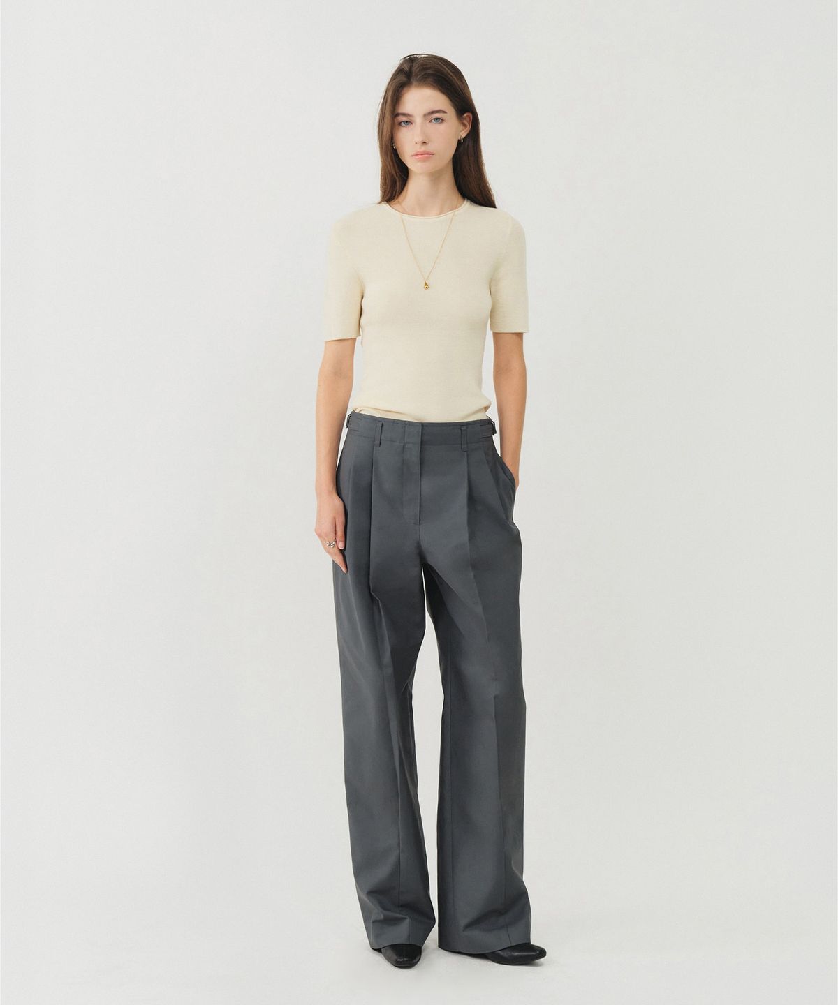 룩캐스트(LOOKAST) 울 블렌드 하프슬리브 니트 탑_아이보리 / WOOL BLEND HALF-SLEEVE KNIT TOP_IVORY