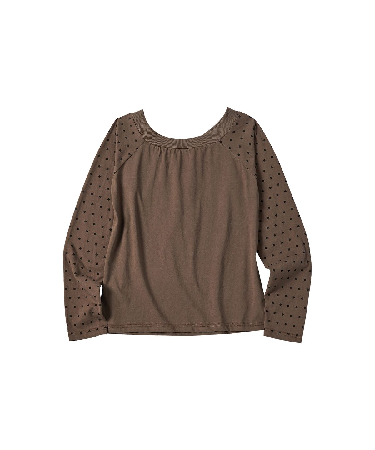 꼬모니노즈(COMONINOZ) W FRILL DOT OFF-SHOULDER T-SHIRT [BROWN]