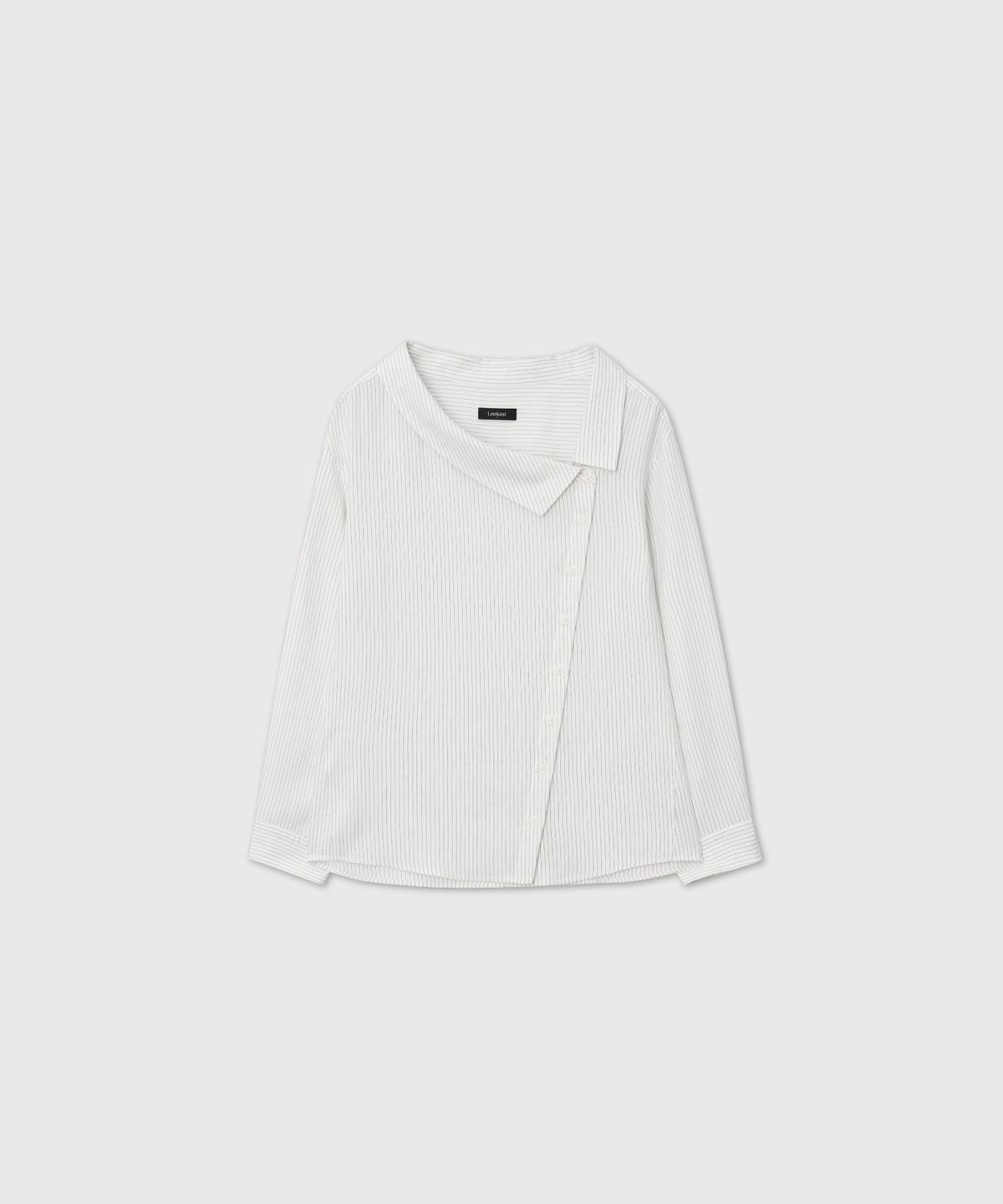 룩캐스트(LOOKAST) 오픈 넥 스트라이프 블라우스_화이트 / OPEN NECK STRIPE BLOUSE_WHITE