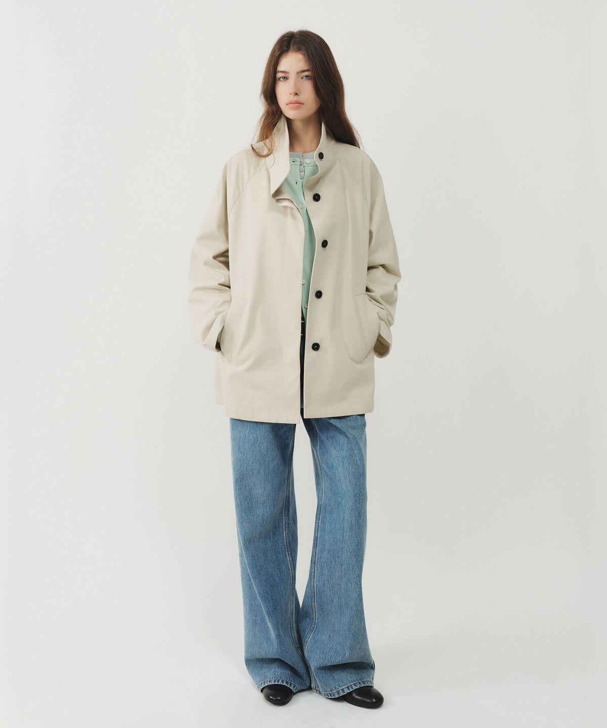 룩캐스트(LOOKAST) 하이 넥 코튼 하프 자켓_라이트 그레이 / HIGH NECK COTTON HALF JACKET_LIGHT GREY