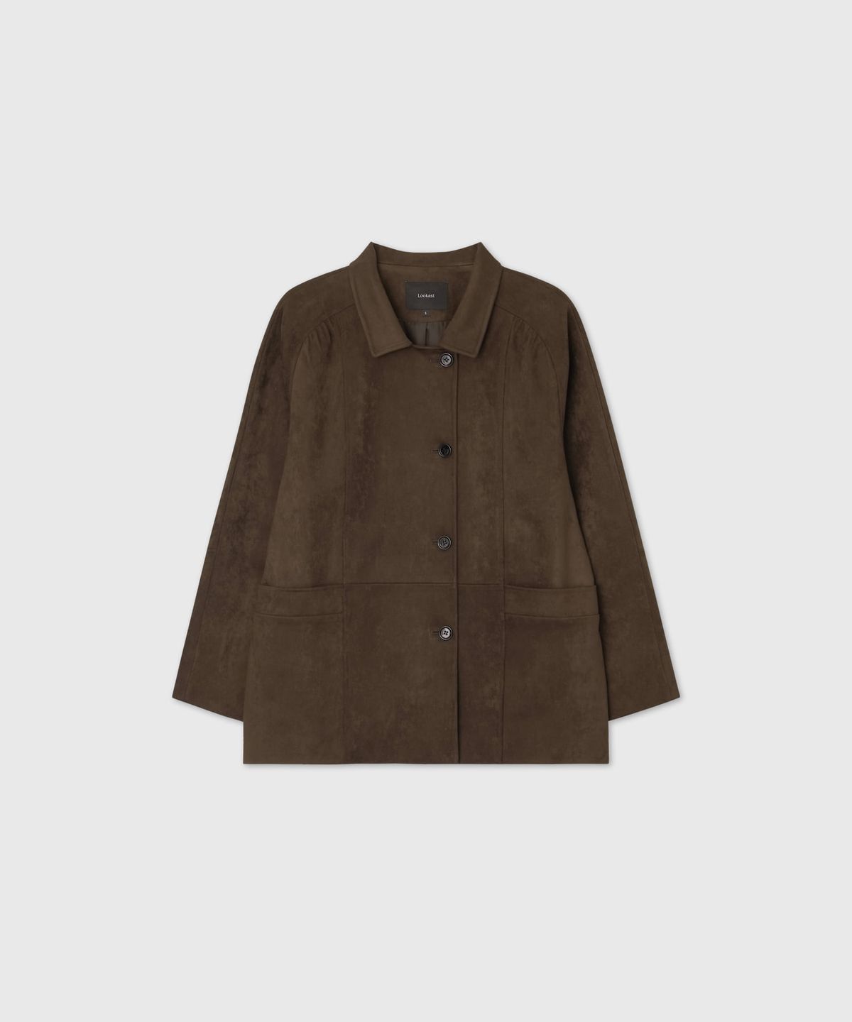 룩캐스트(LOOKAST) 비건 레더 셔링 자켓_브라운 / VEGAN LEATHER SHIRRING JACKET_BROWN