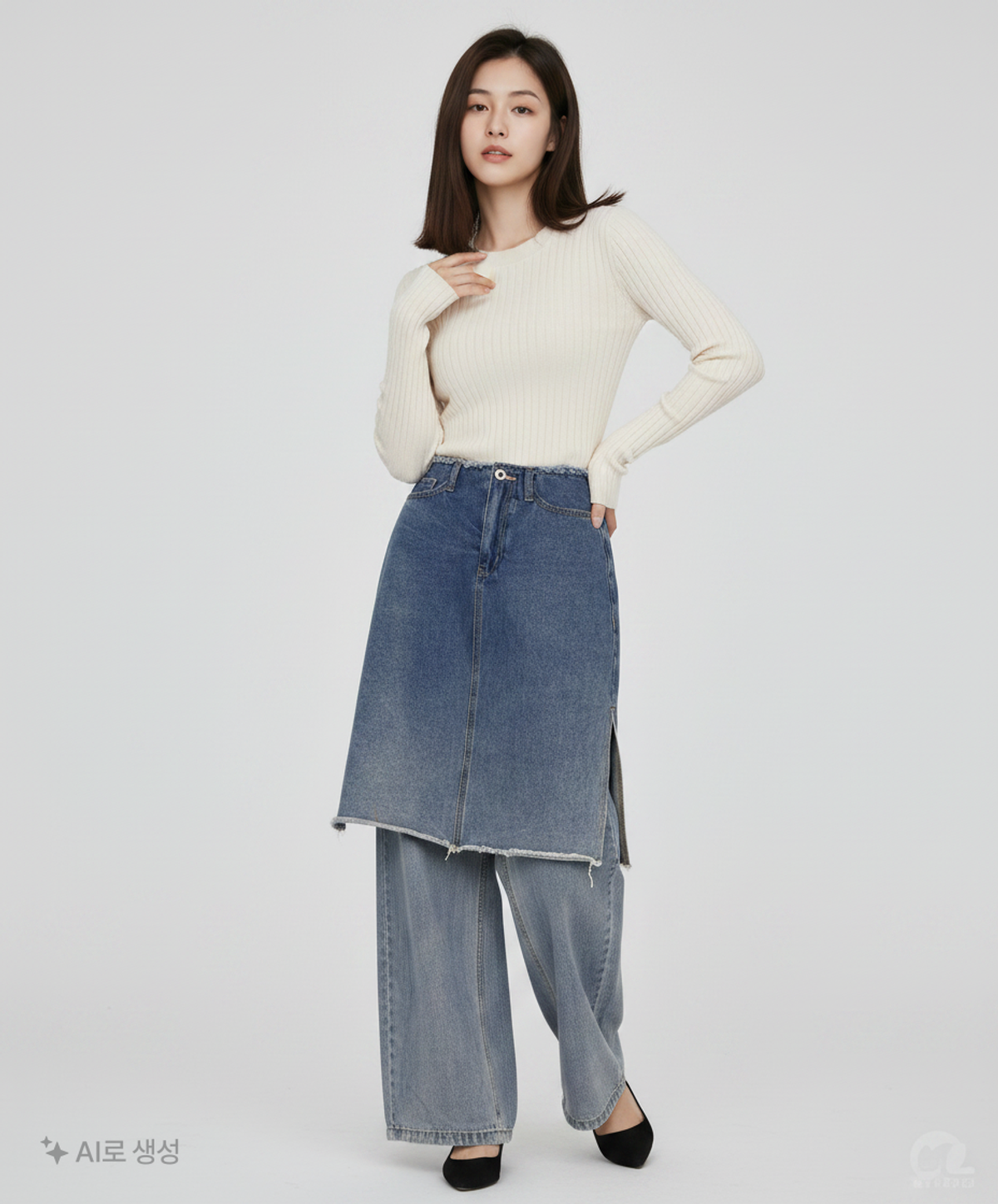 오아이오아이 컬렉션(OIOI COLLECTION) DENIM SKIRT PANTS [LIGHT BLUE] S