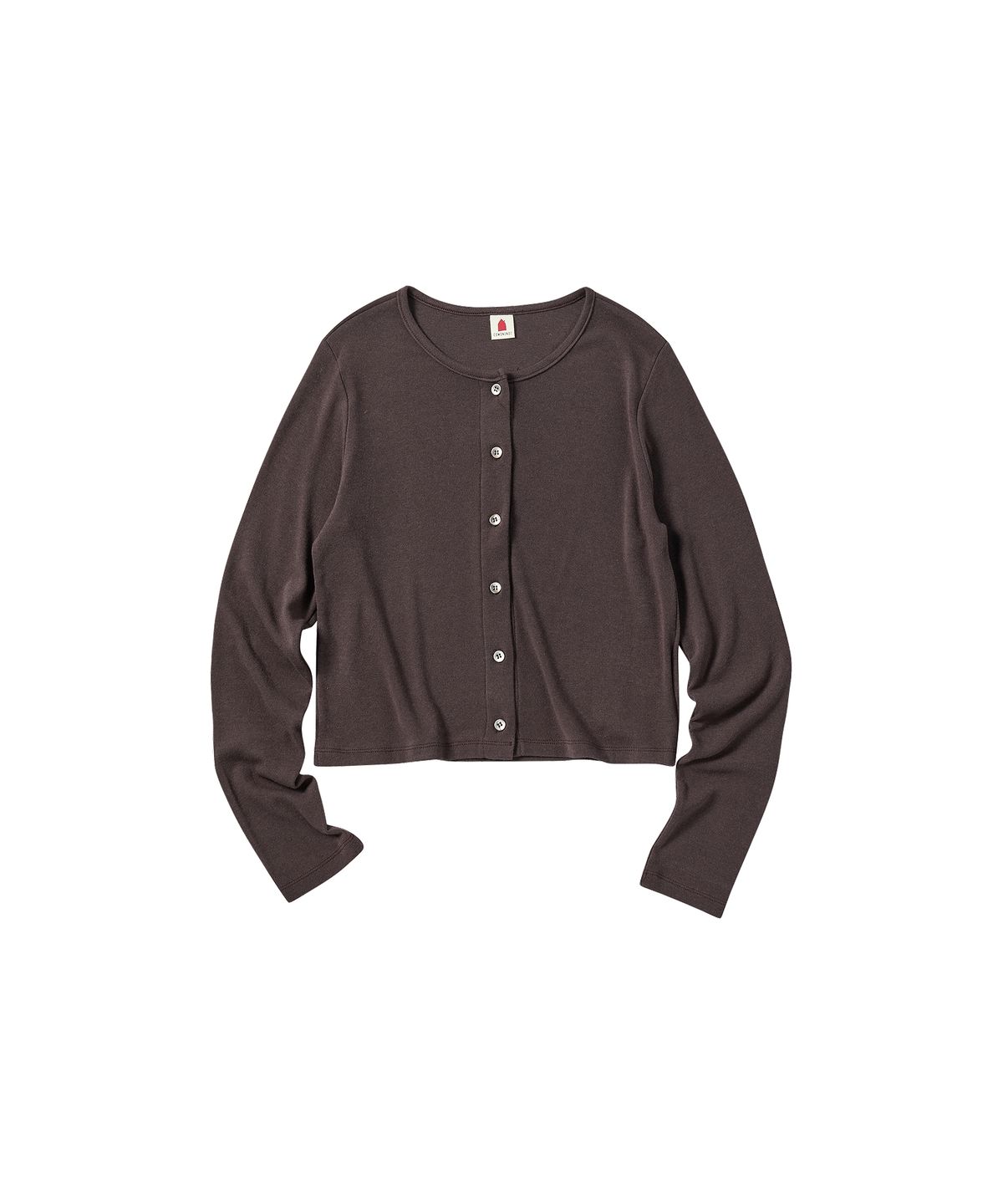 꼬모니노즈(COMONINOZ) W SOLID ROUND NECK CARDIGAN [BROWN]