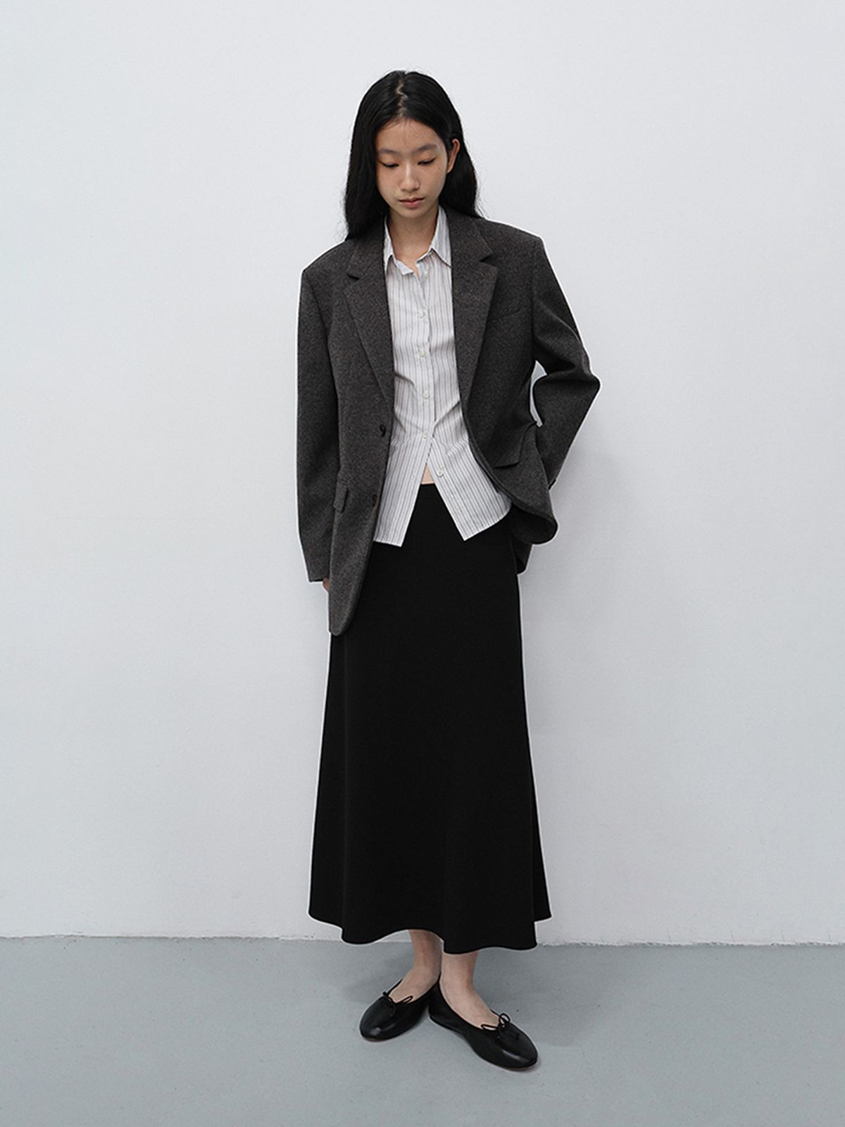 던스트(DUNST) FLUID LONG SKIRT_UDSK6C207_BLACK