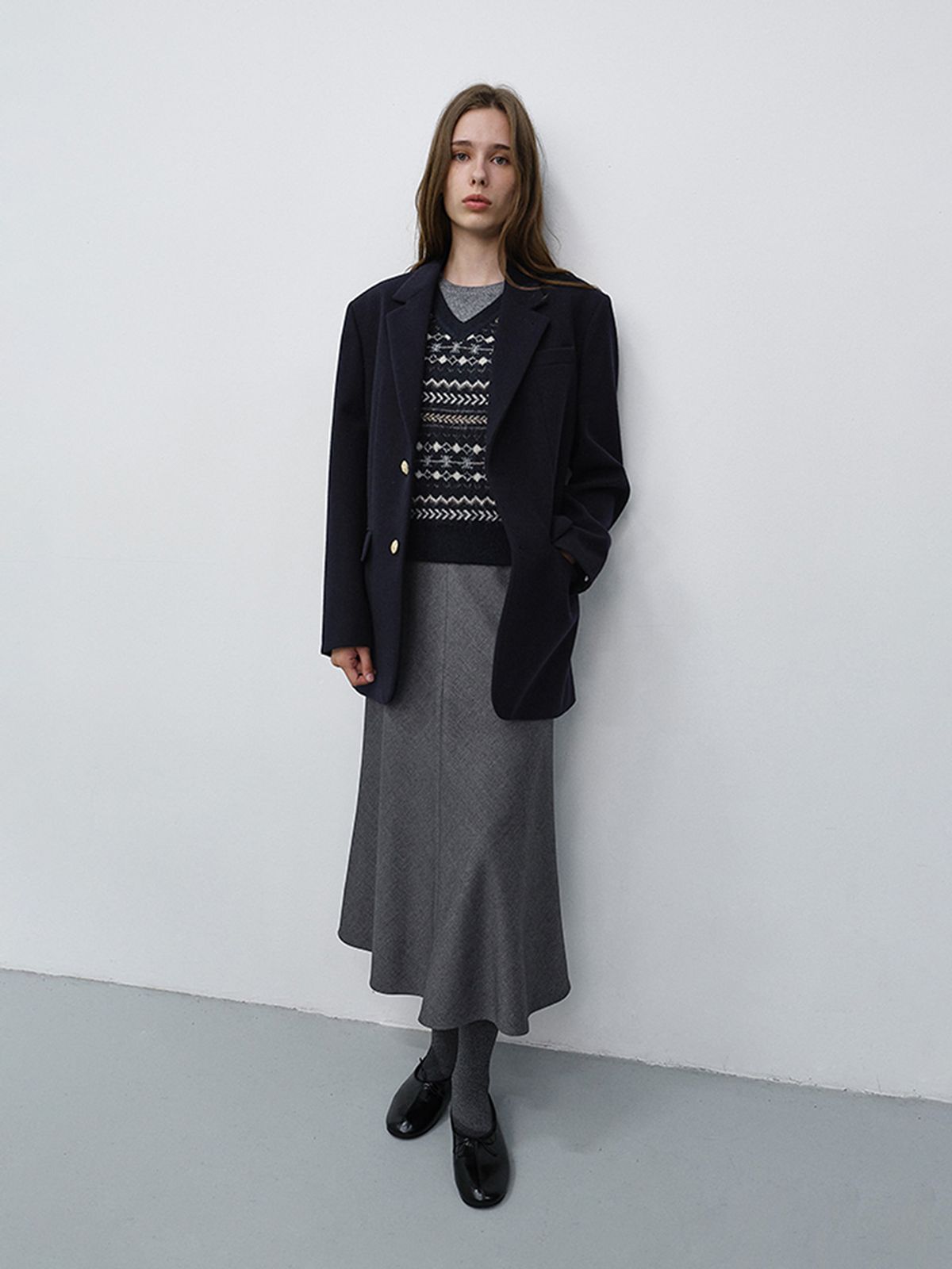 던스트(DUNST) FLUID LONG SKIRT_UDSK6C207_MELANGE GREY