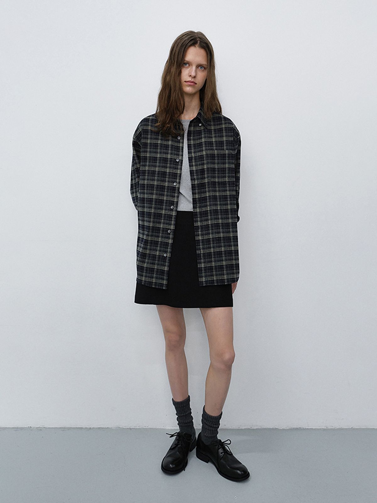 던스트(DUNST) UNISEX CHECKED FLANNEL BD SHIRT_UDSH6C103_NAVY GREY