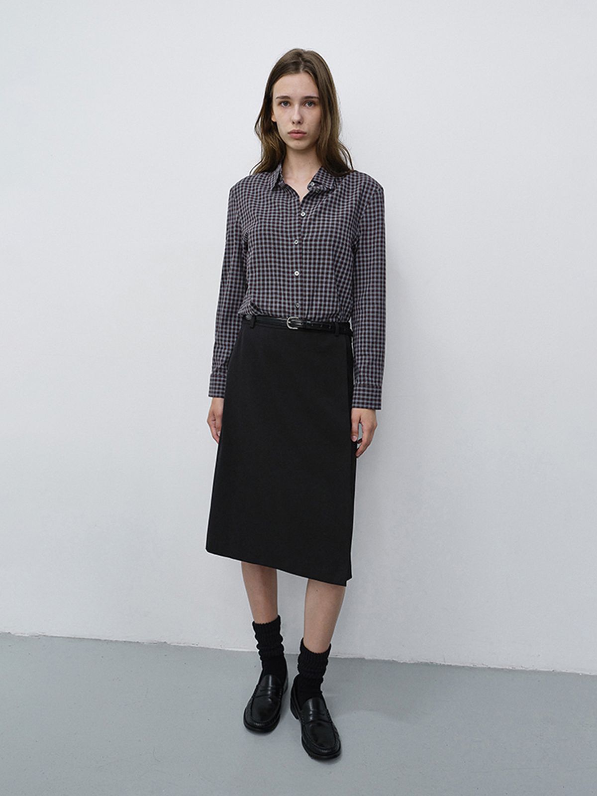 던스트(DUNST) ESSENTIAL SLIM CHECKED SHIRT_UDSH6C201_BROWN