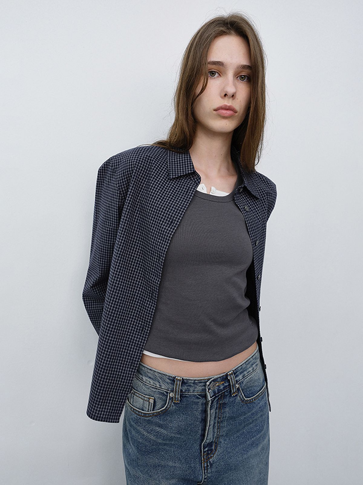 던스트(DUNST) ESSENTIAL SLIM CHECKED SHIRT_UDSH6C201_BLUE NAVY