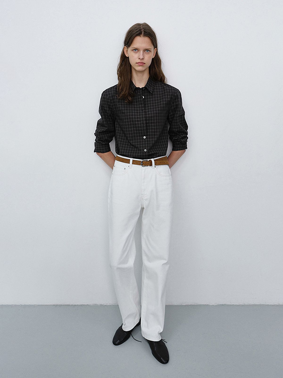 던스트(DUNST) ESSENTIAL SLIM CHECKED SHIRT_UDSH6C201_BLACK