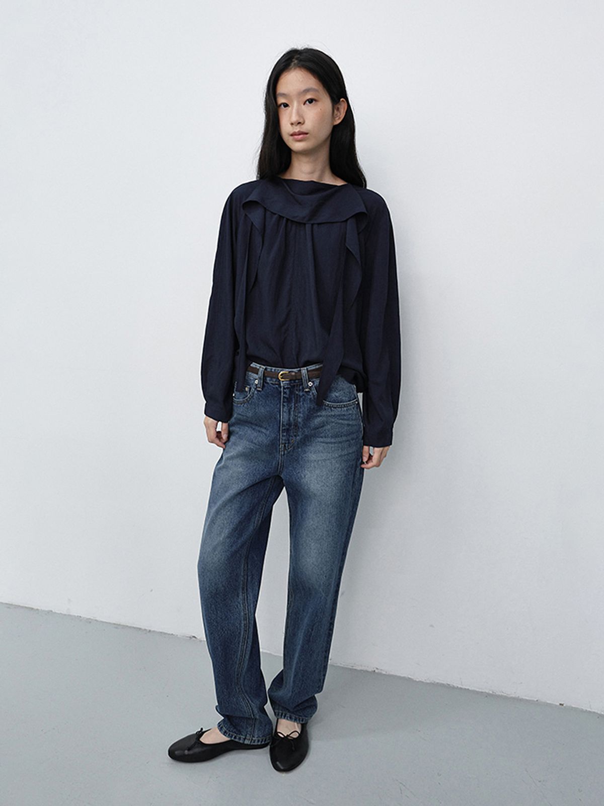던스트(DUNST) TIE BLOUSE_UDBL6C203_NAVY