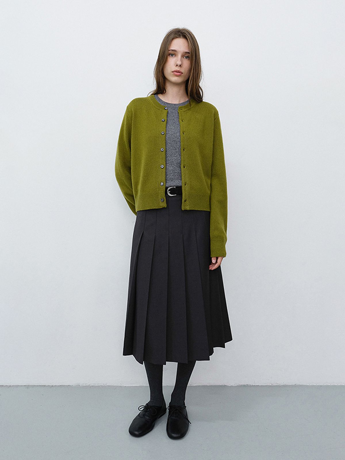 던스트(DUNST) UNISEX CREWNECK KNIT CARDIGAN_UDSW6C101_OLIVE GREEN
