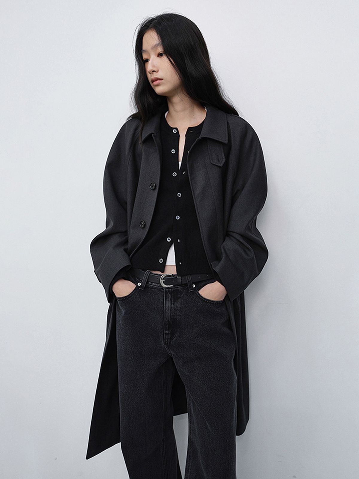 던스트(DUNST) UNISEX CREWNECK KNIT CARDIGAN_UDSW6C101_BLACK