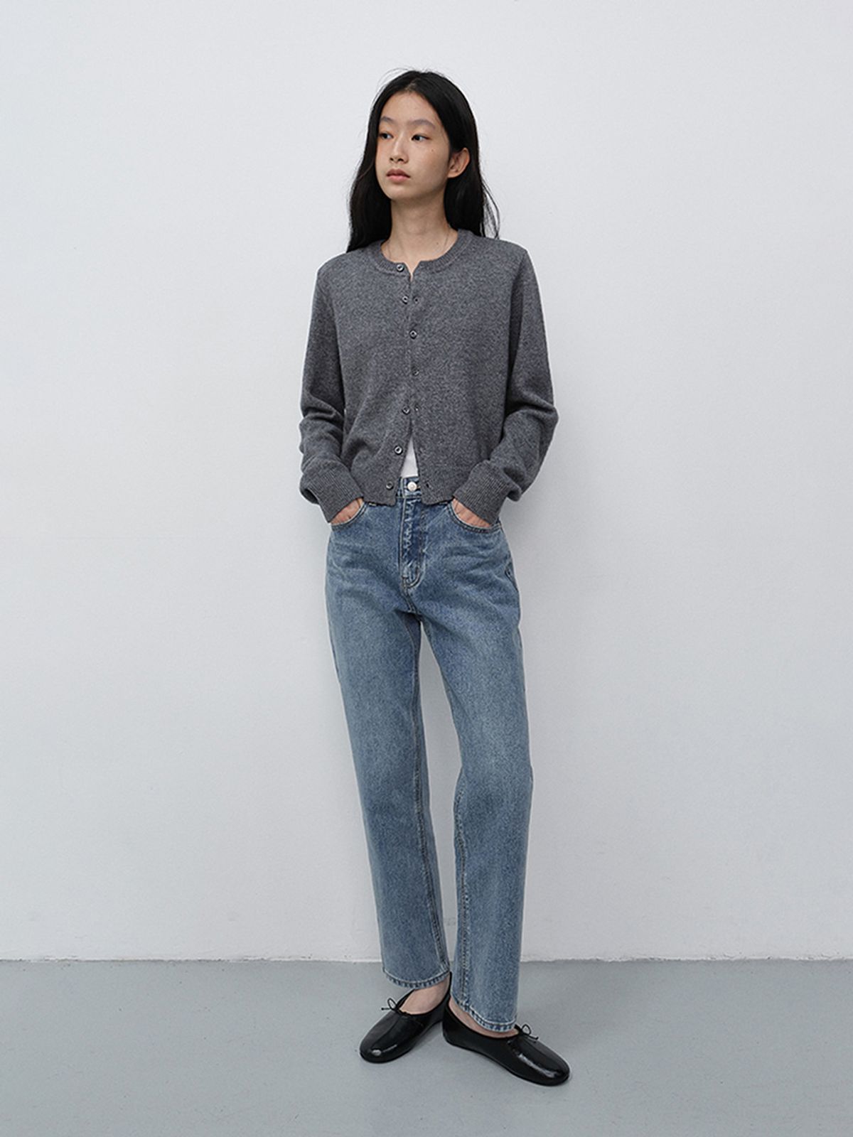 던스트(DUNST) UNISEX CREWNECK KNIT CARDIGAN_UDSW6C101_MELANGE GREY