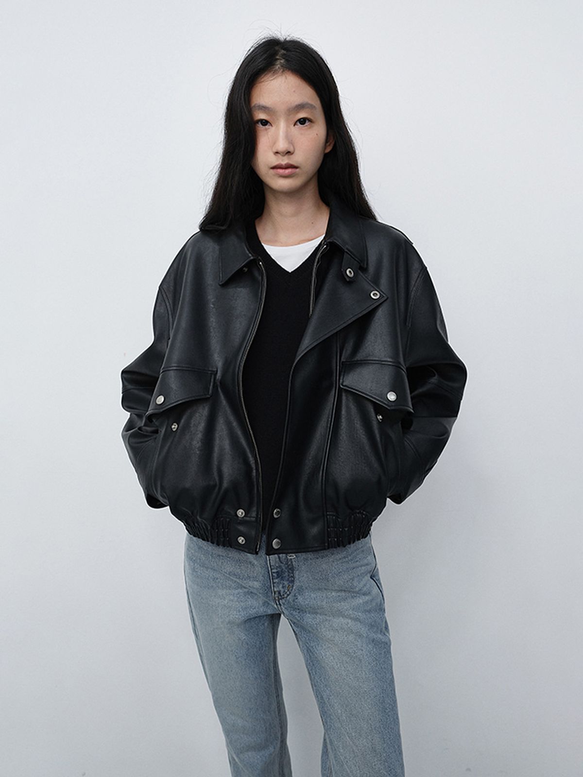 던스트(DUNST) UNISEX CROPPED LEATHER BLOUSON_UDJU6C108_BLACK