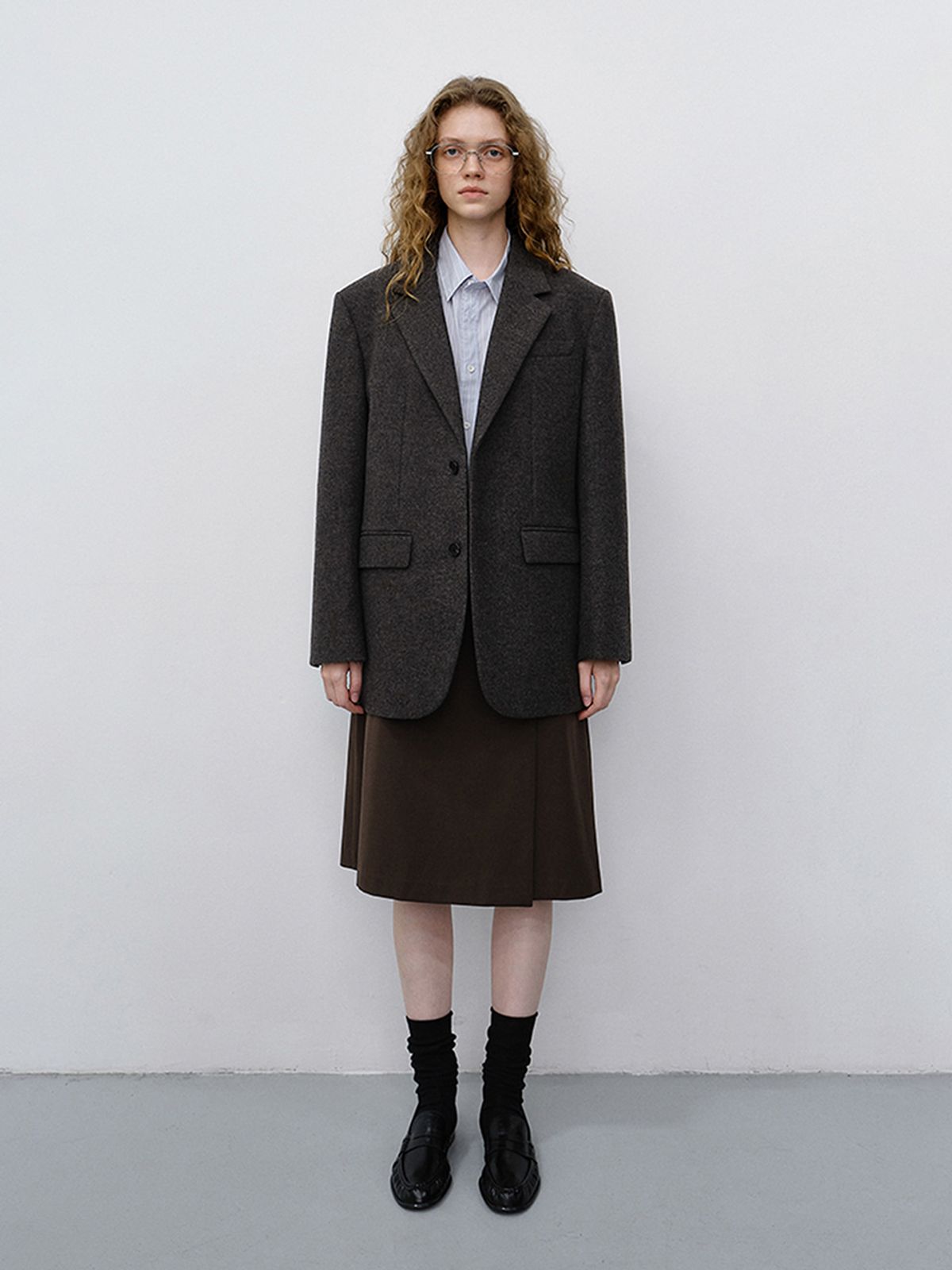 던스트(DUNST) UNISEX CLASSIC 2 BUTTON WOOL BLAZER_UDJA6C107_CHARCOAL BROWN