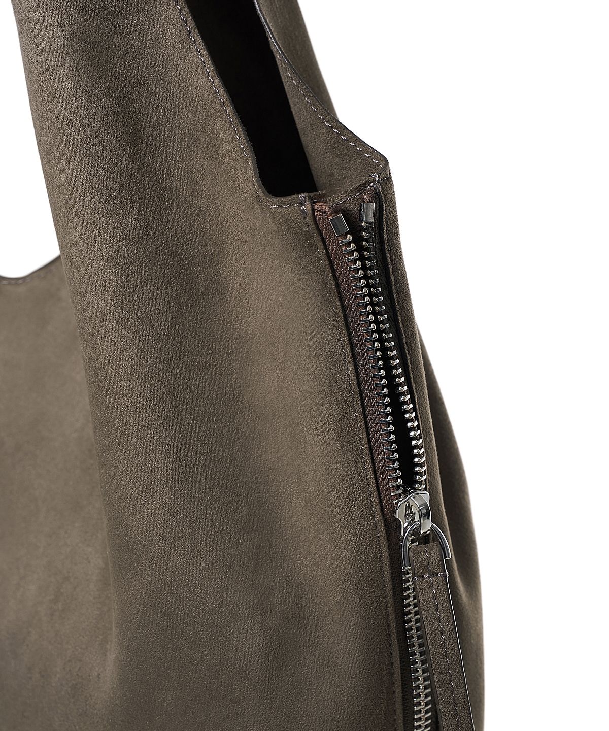 마뗑킴(MATIN KIM) SIDE ZIP SUEDE SHOULDER BAG IN CHARCOAL