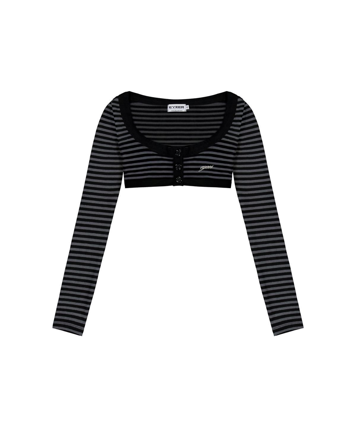 이와이이알(EYEER) Deep U-Neck Button Crop Cardigan - Black
