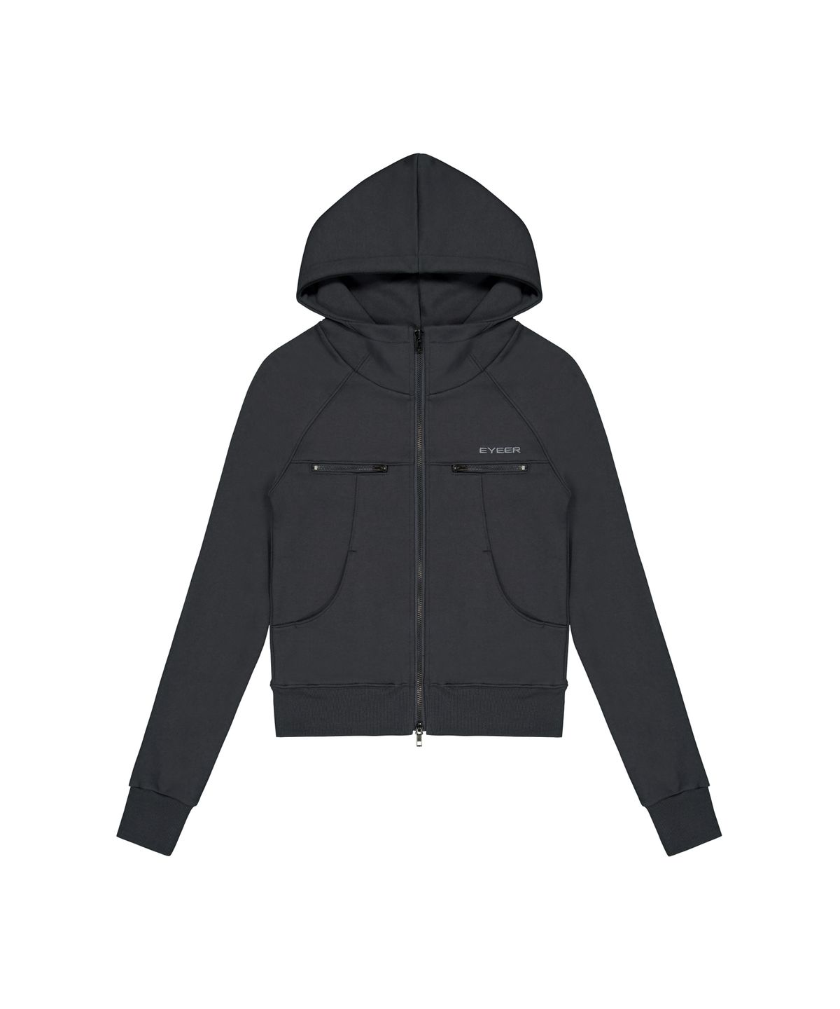 이와이이알(EYEER) Mock Neck Incision Hooded Zip-up - Charcoal