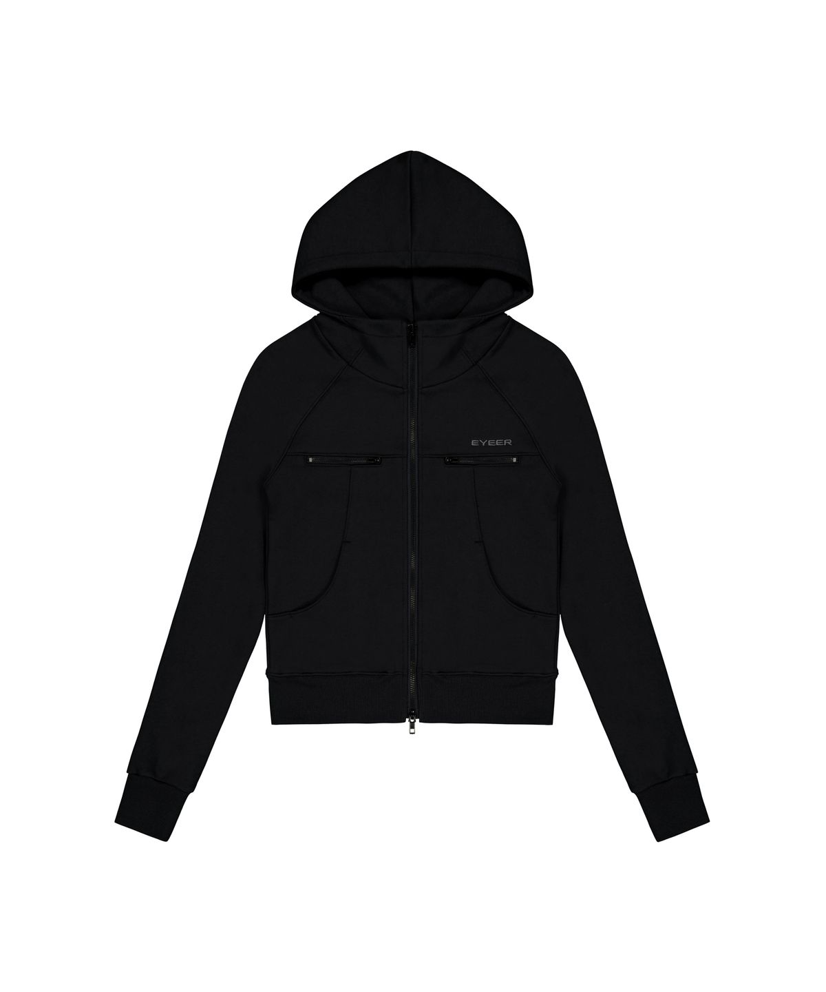 이와이이알(EYEER) Mock Neck Incision Hooded Zip-up - Black