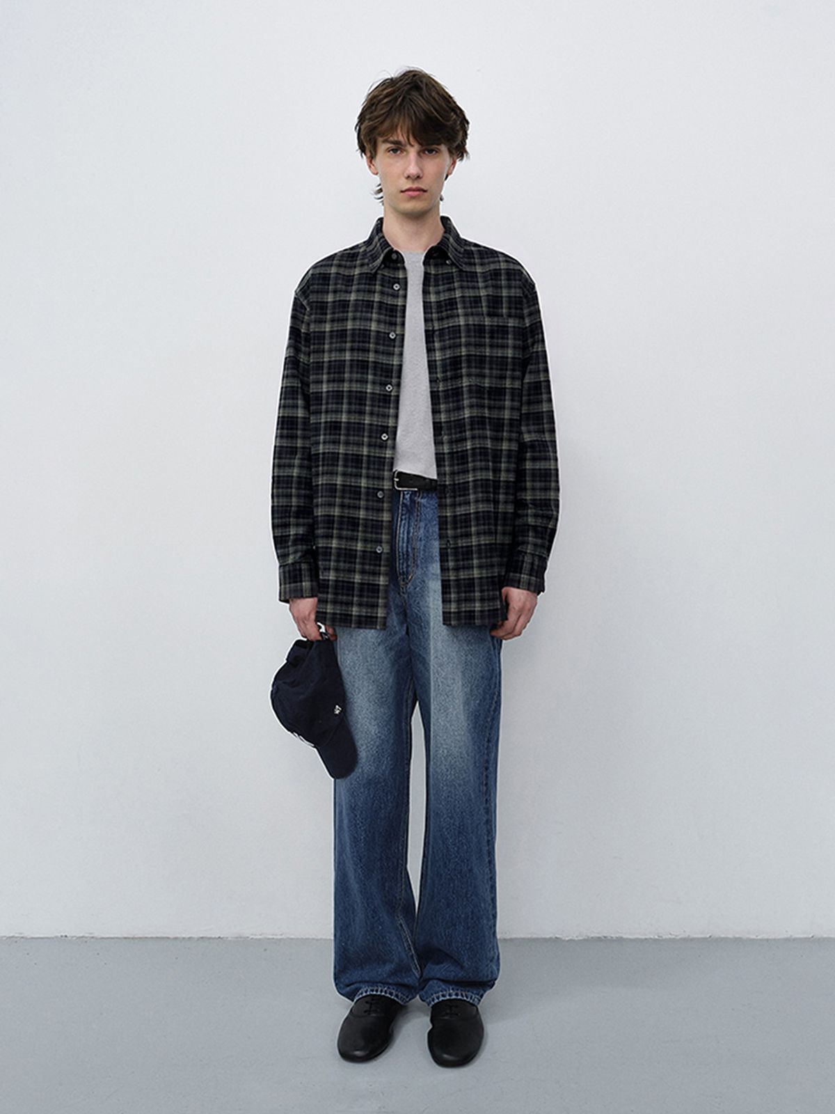 던스트 포 맨(DUNST FOR MEN) UNISEX CHECKED FLANNEL BD SHIRT_UDSH6C103_NAVY GREY