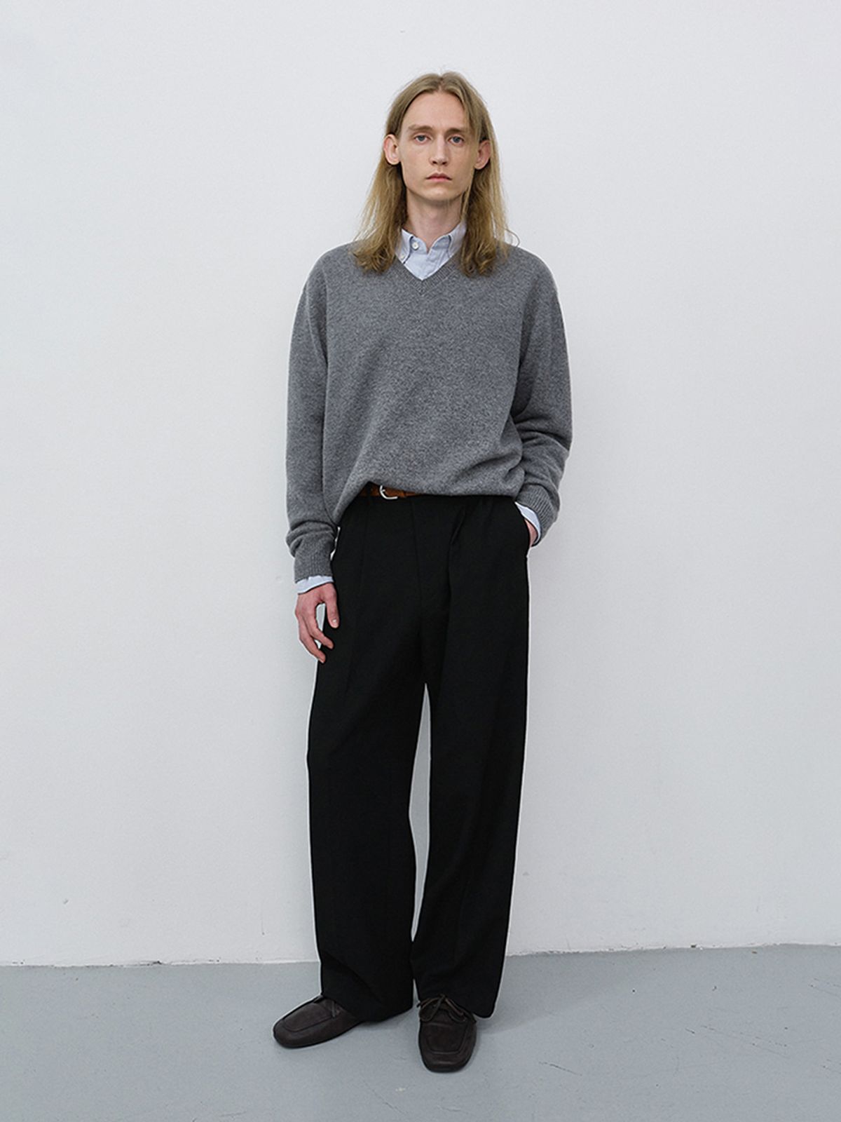 던스트 포 맨(DUNST FOR MEN) UNISEX CASHMERE V-NECK SWEATER_UDSW6C111_MELANGE GREY