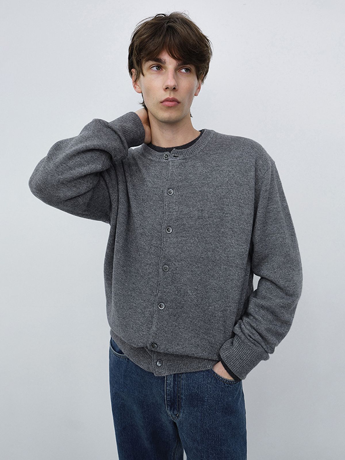 던스트 포 맨(DUNST FOR MEN) UNISEX CREWNECK KNIT CARDIGAN_UDSW6C101_MELANGE GREY