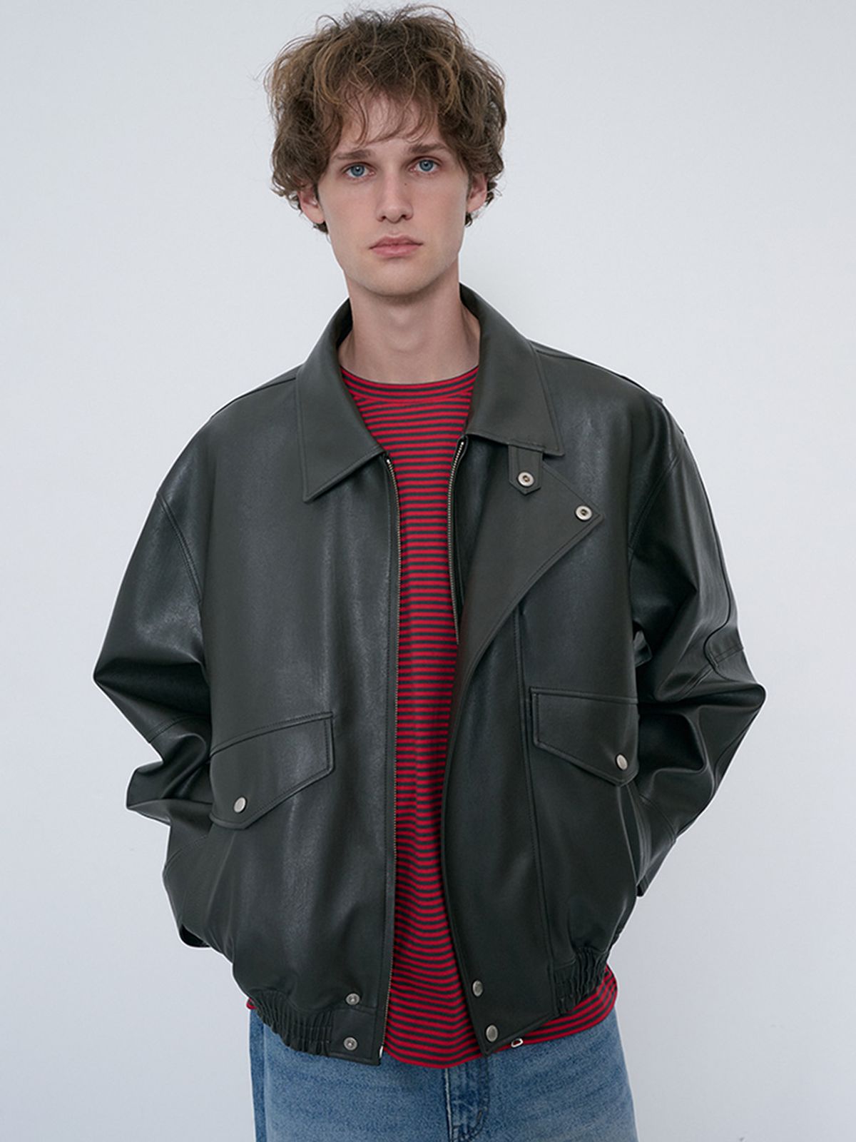 던스트 포 맨(DUNST FOR MEN) CROPPED LEATHER BLOUSON_UNISEX_UDJU6C108_GREYISH KHAKI