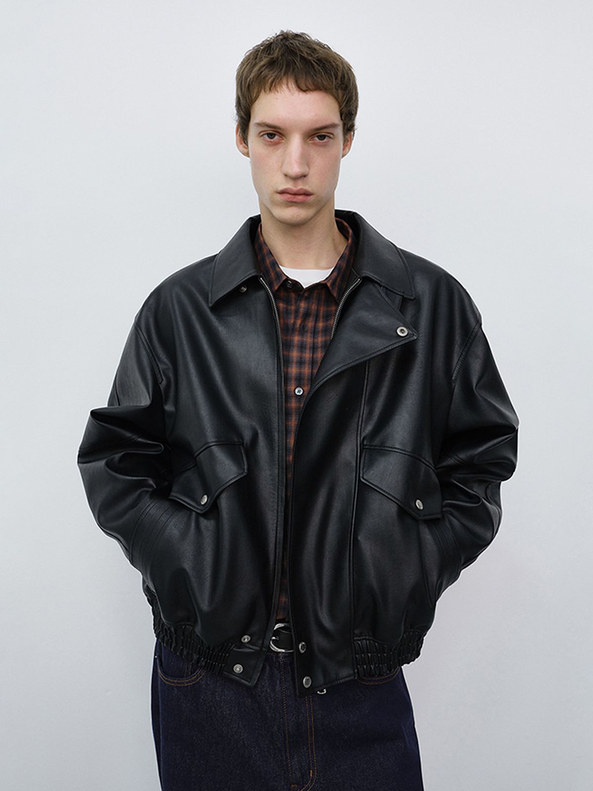 던스트 포 맨(DUNST FOR MEN) CROPPED LEATHER BLOUSON_UNISEX_UDJU6C108_BLACK