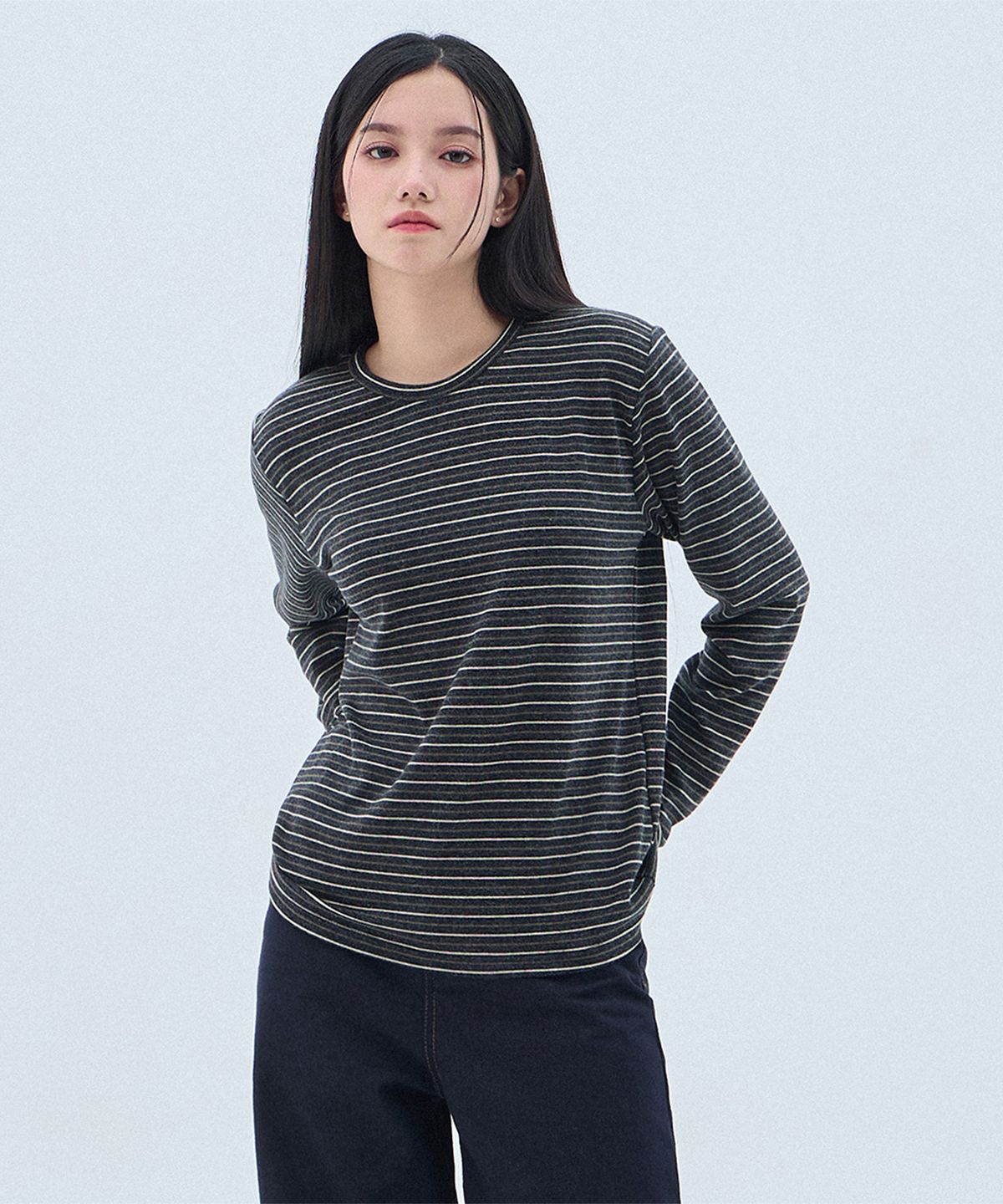 바켄(BAKKEN) [우먼] 소프트 멀티 스트라이프 긴팔 티셔츠 BK4341 (3COLOR)