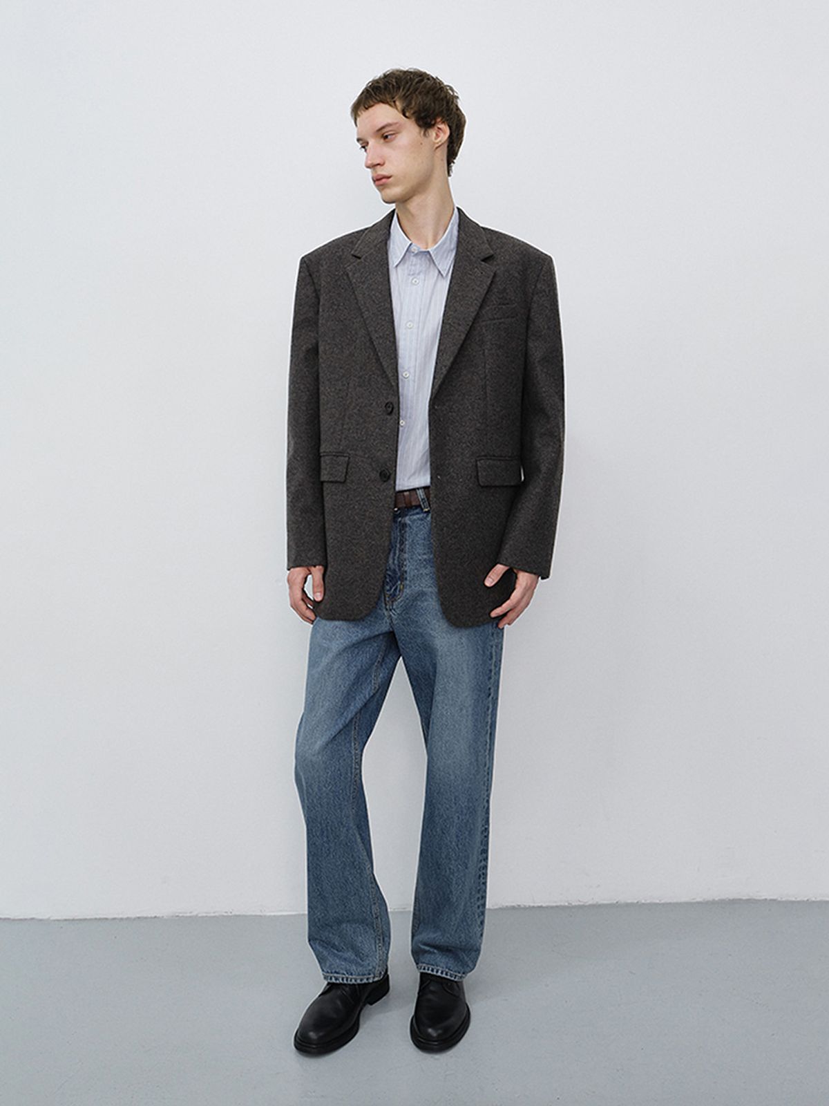 던스트 포 맨(DUNST FOR MEN) UNISEX CLASSIC 2 BUTTON WOOL BLAZER_UDJA6C107_CHARCOAL BROWN