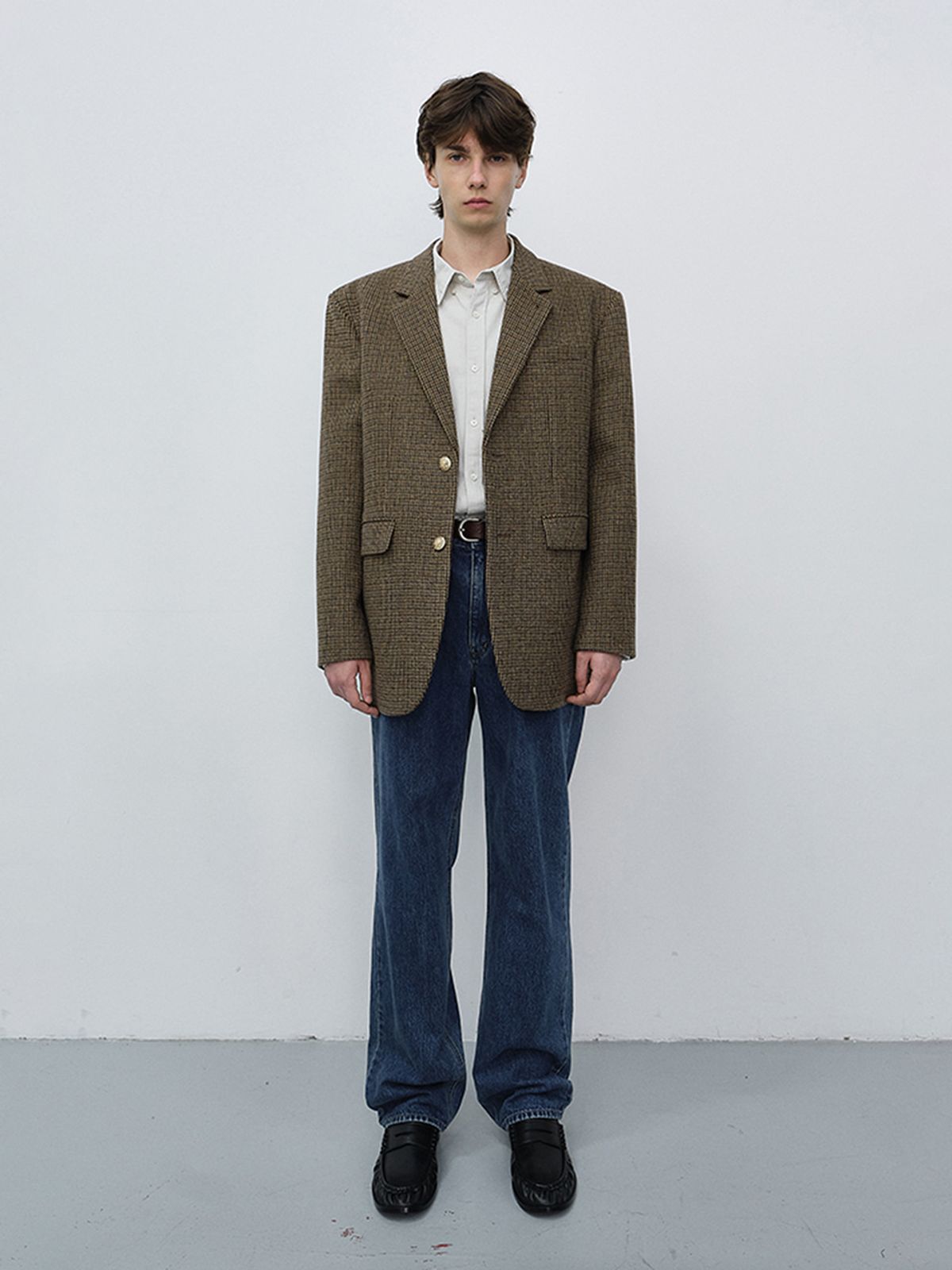 던스트 포 맨(DUNST FOR MEN) UNISEX CLASSIC 2 BUTTON WOOL BLAZER_UDJA6C107_BROWN CHECK