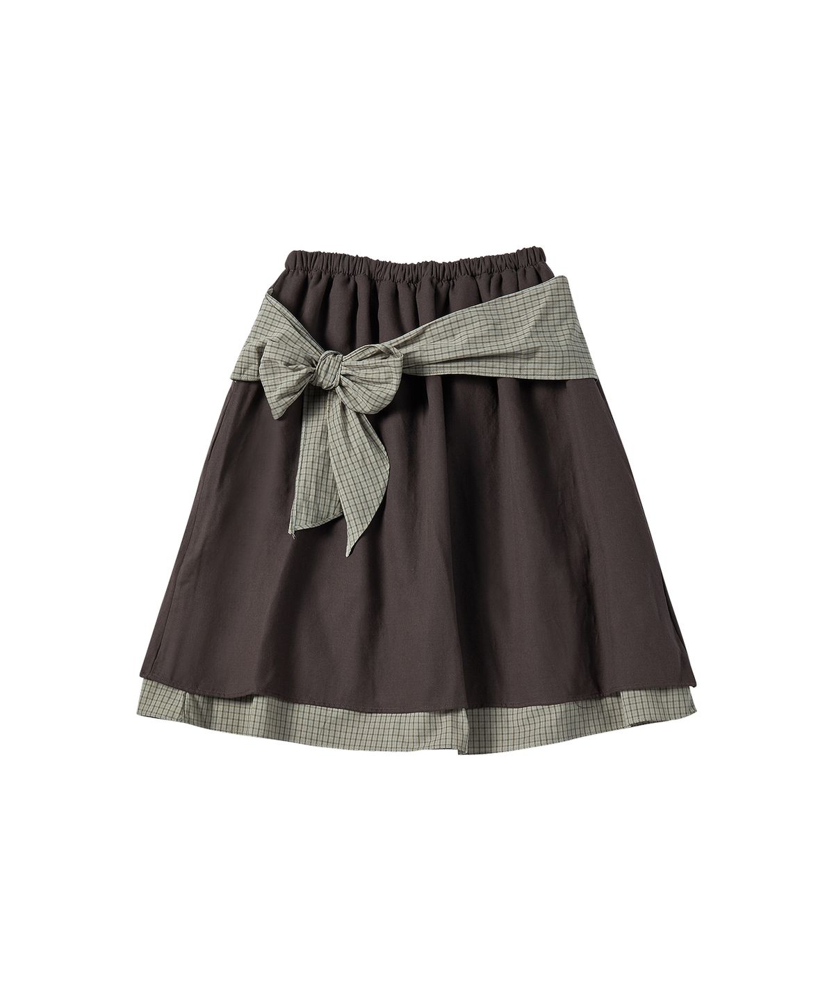 꼬모니노즈(COMONINOZ) W CHECK RIBBON SKIRT [BROWN]