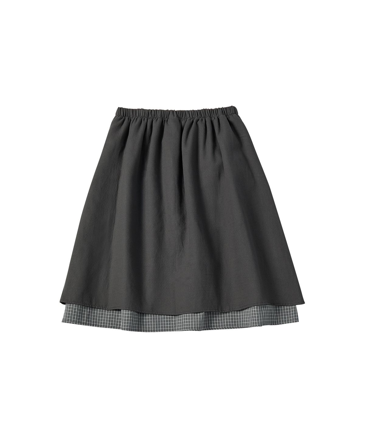 꼬모니노즈(COMONINOZ) W CHECK RIBBON SKIRT [DEEP GRAY]
