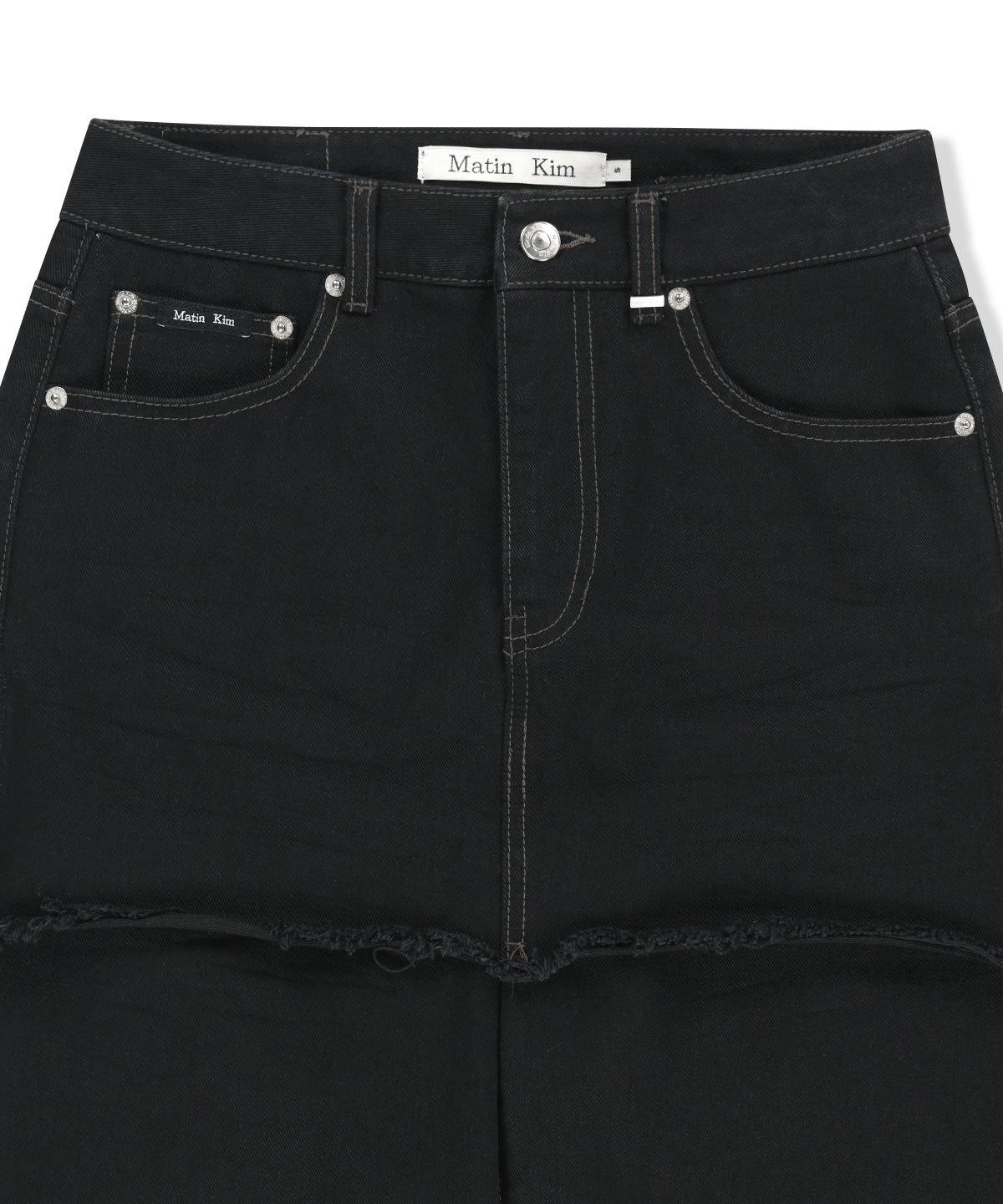 마뗑킴(MATIN KIM) SKIRT OVERLAY DENIM PANTS IN BLACK