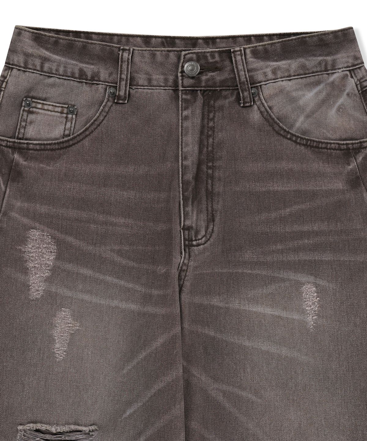 마뗑킴(MATIN KIM) SHADOW DISTRESSED WIDE DENIM PANTS IN BROWN