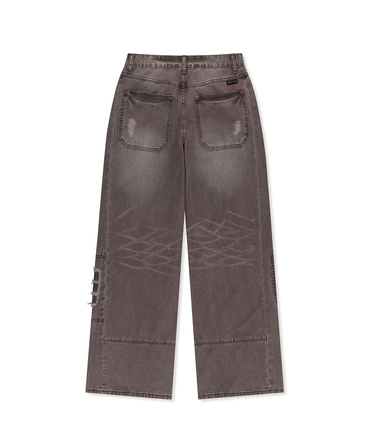 마뗑킴(MATIN KIM) SHADOW DISTRESSED WIDE DENIM PANTS IN BROWN