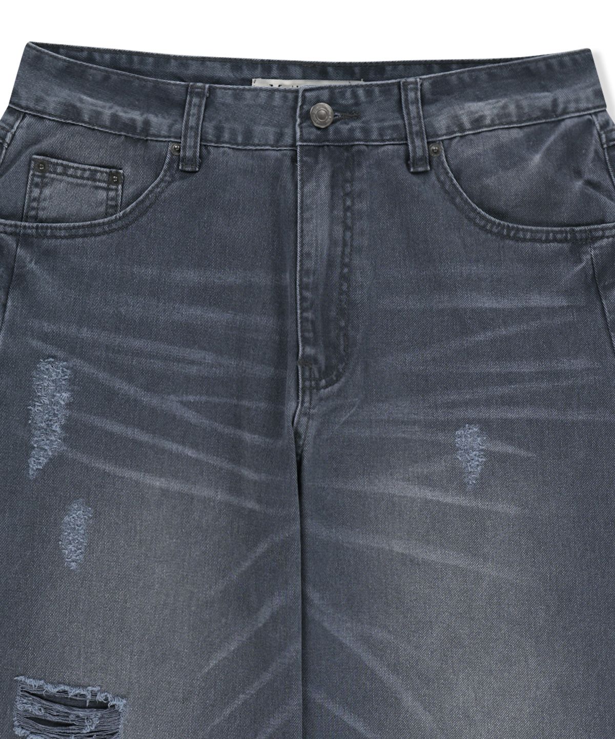 마뗑킴(MATIN KIM) SHADOW DISTRESSED WIDE DENIM PANTS IN BLUE