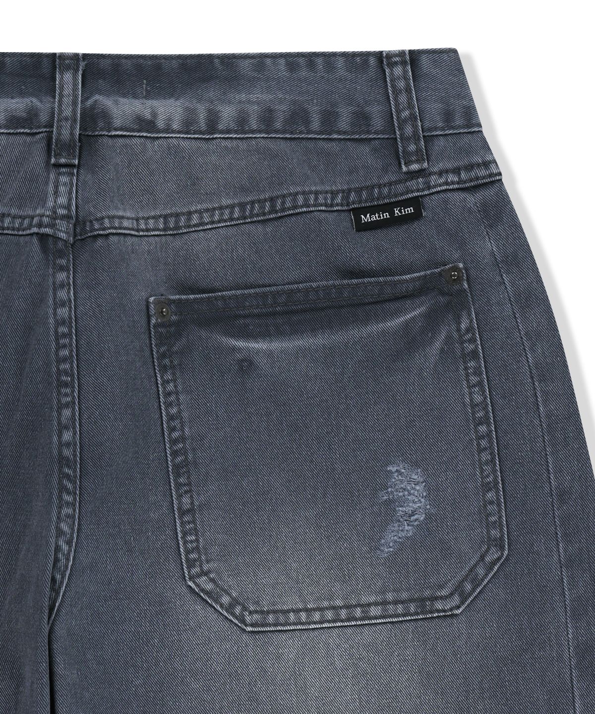 마뗑킴(MATIN KIM) SHADOW DISTRESSED WIDE DENIM PANTS IN BLUE