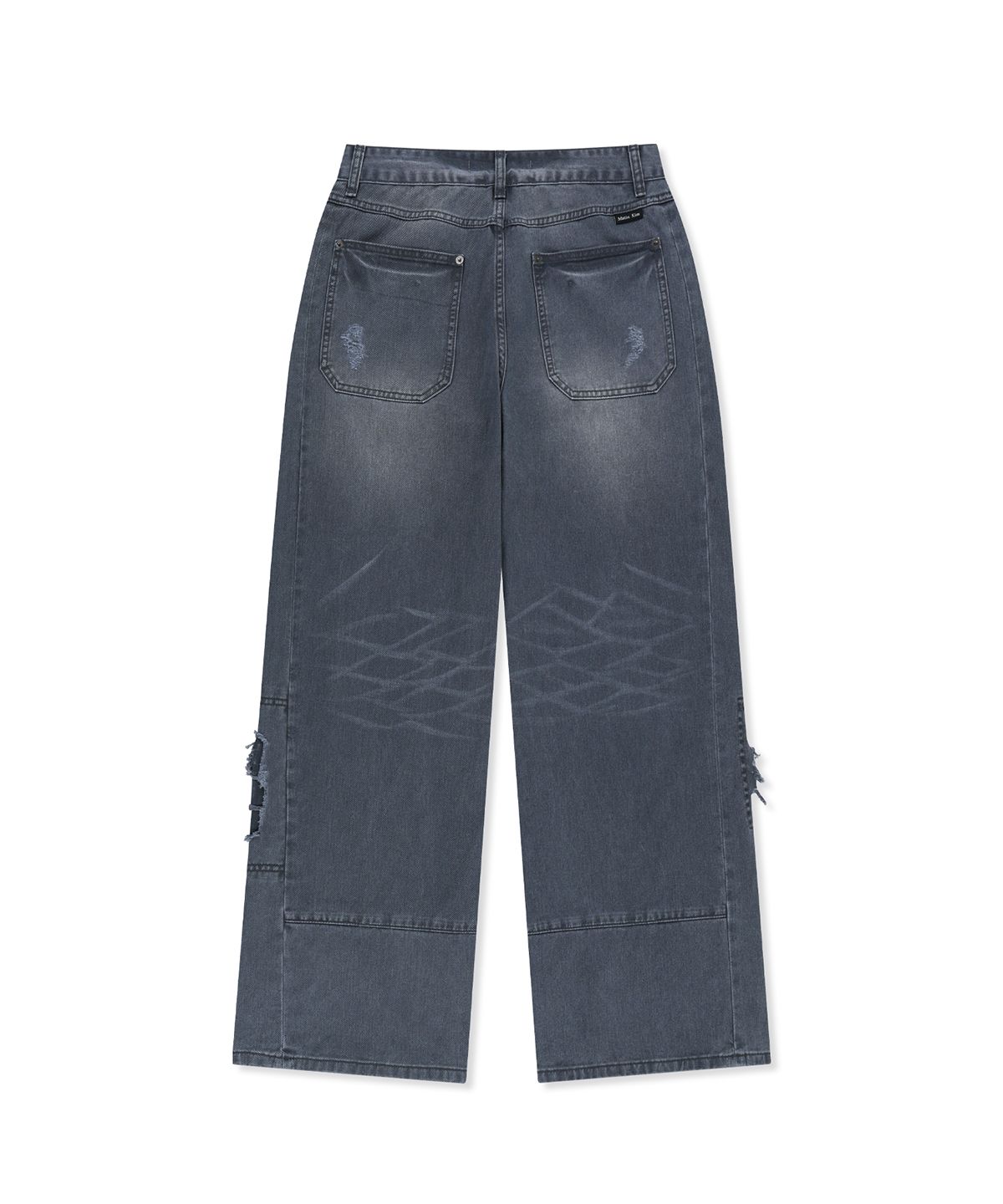 마뗑킴(MATIN KIM) SHADOW DISTRESSED WIDE DENIM PANTS IN BLUE