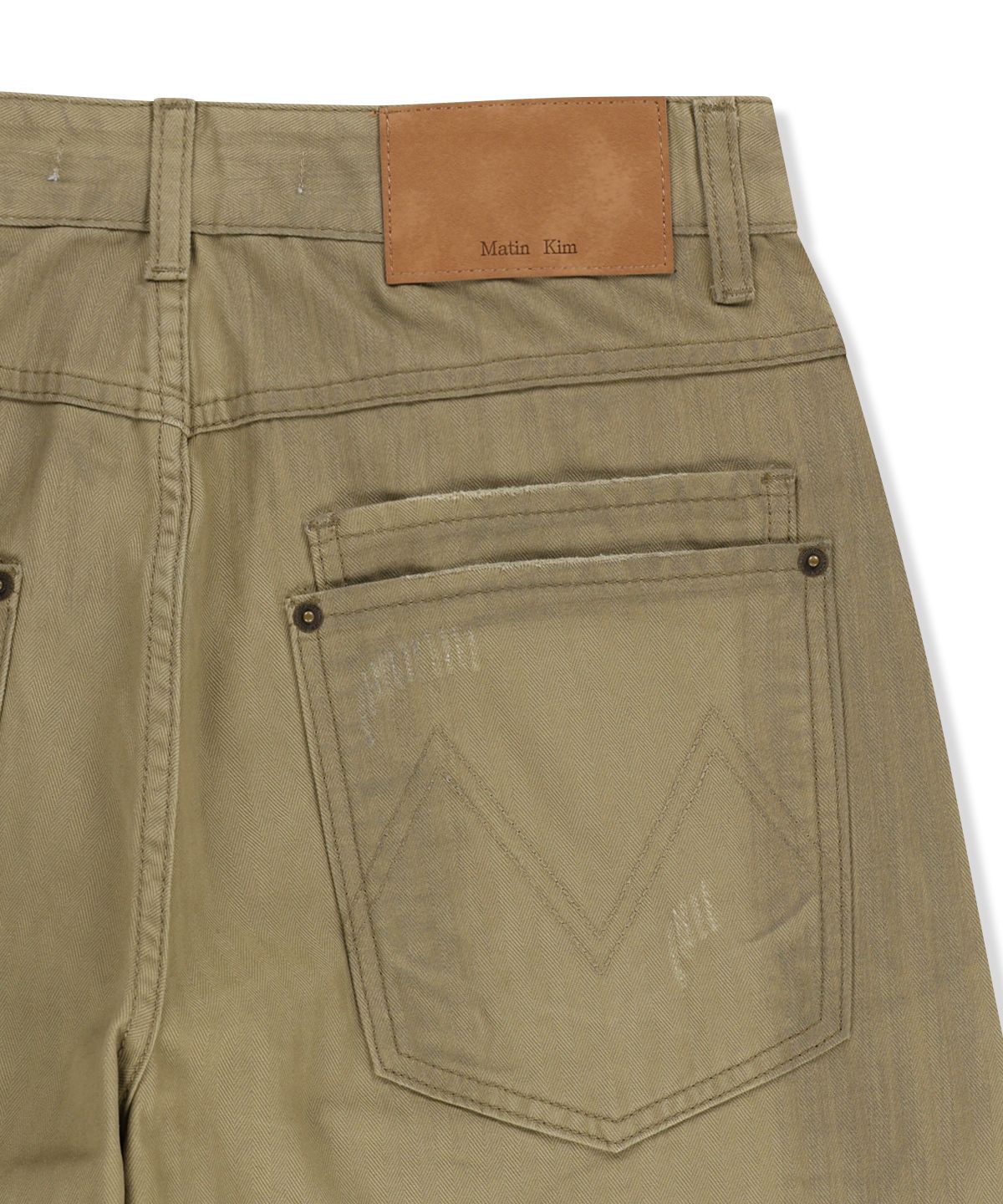 마뗑킴(MATIN KIM) DISTRESSED HERRINGBONE WIDE PANTS IN BEIGE