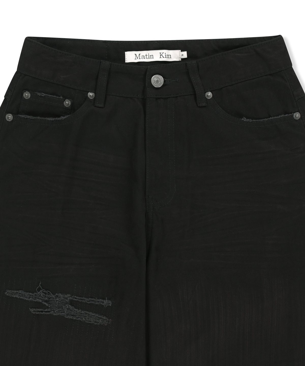 마뗑킴(MATIN KIM) DISTRESSED HERRINGBONE WIDE PANTS IN BLACK