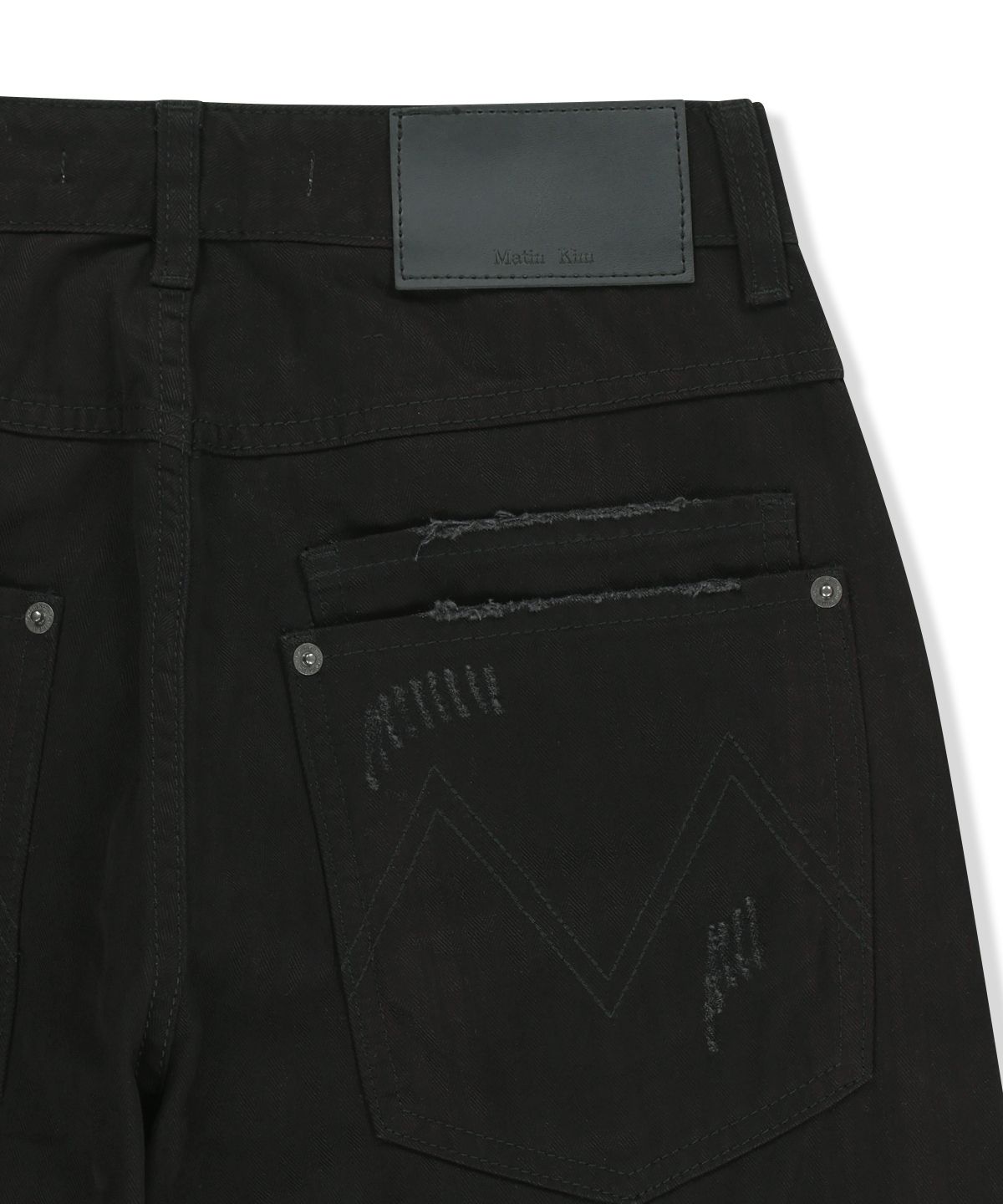 마뗑킴(MATIN KIM) DISTRESSED HERRINGBONE WIDE PANTS IN BLACK