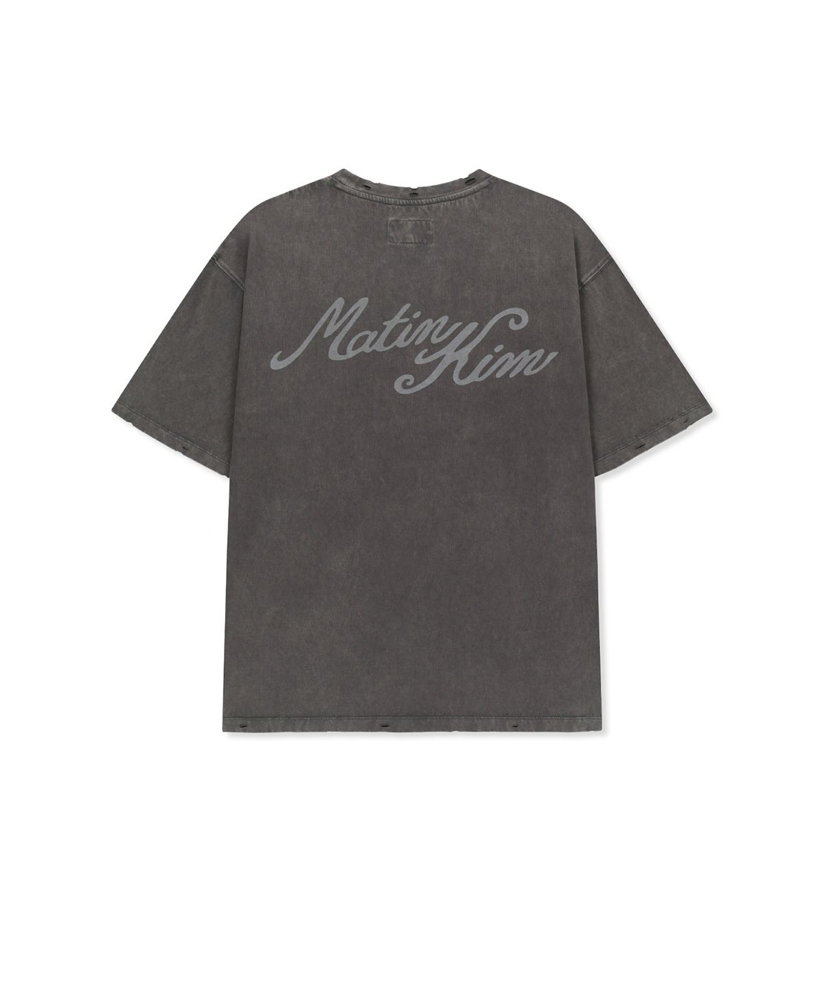 마뗑킴(MATIN KIM) VINTAGE WASHED CALLIGRAPHY BACK LOGO TOP IN CHARCOAL