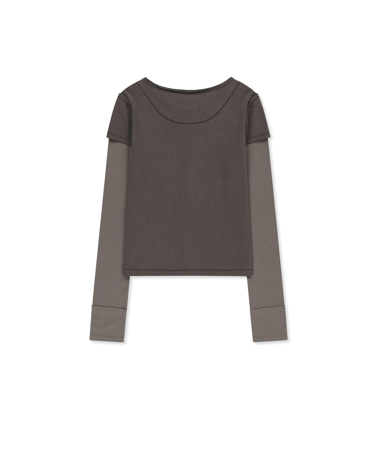 마뗑킴(MATIN KIM) FADED COLOR BLOCK LAYERED BUTTON TOP IN COCOA