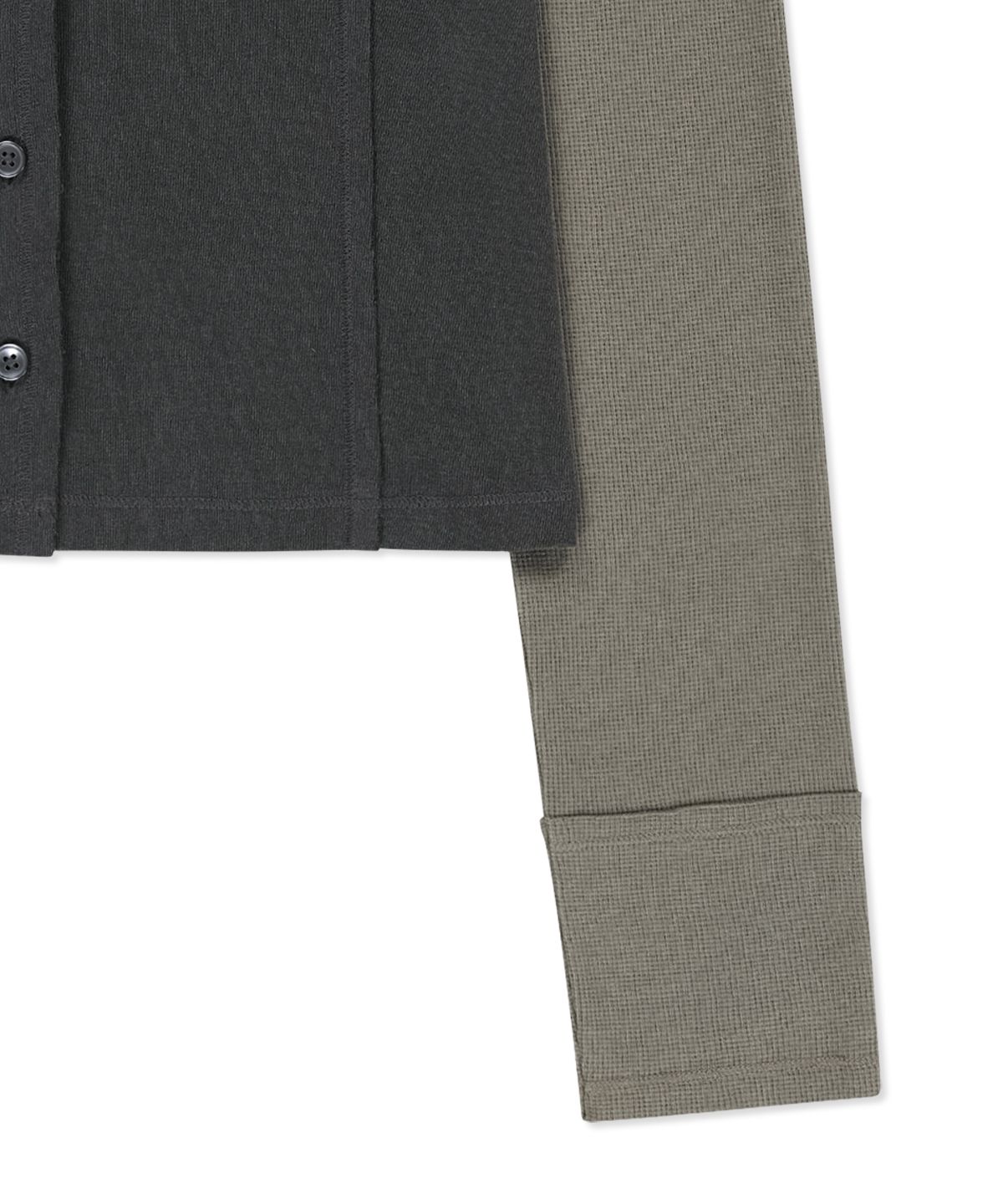 마뗑킴(MATIN KIM) FADED COLOR BLOCK LAYERED BUTTON TOP IN CHARCOAL