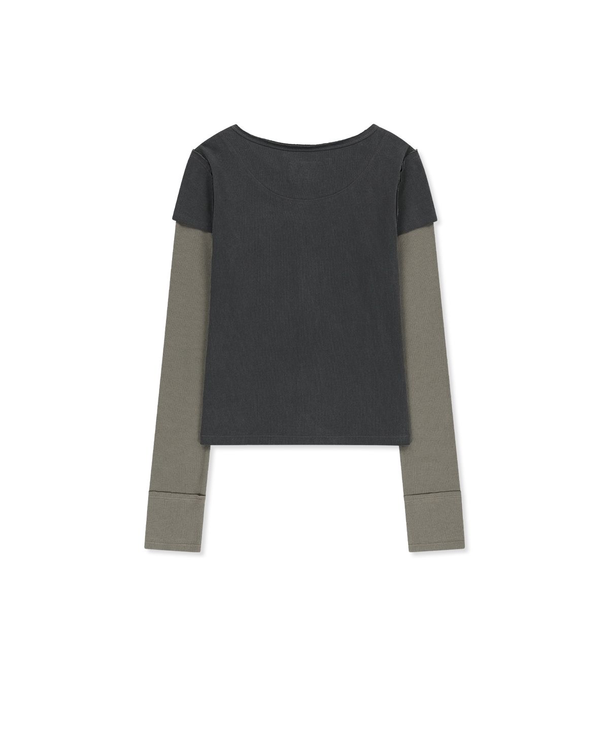 마뗑킴(MATIN KIM) FADED COLOR BLOCK LAYERED BUTTON TOP IN CHARCOAL