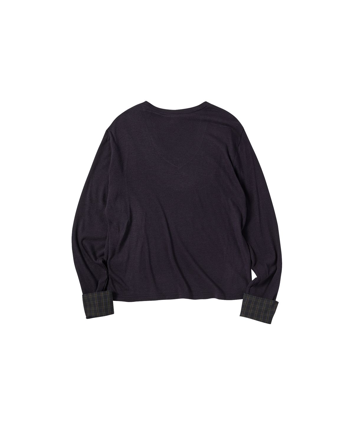 꼬모니노즈(COMONINOZ) W CHECK SLEEVE KNIT T-SHIRT [NAYY]