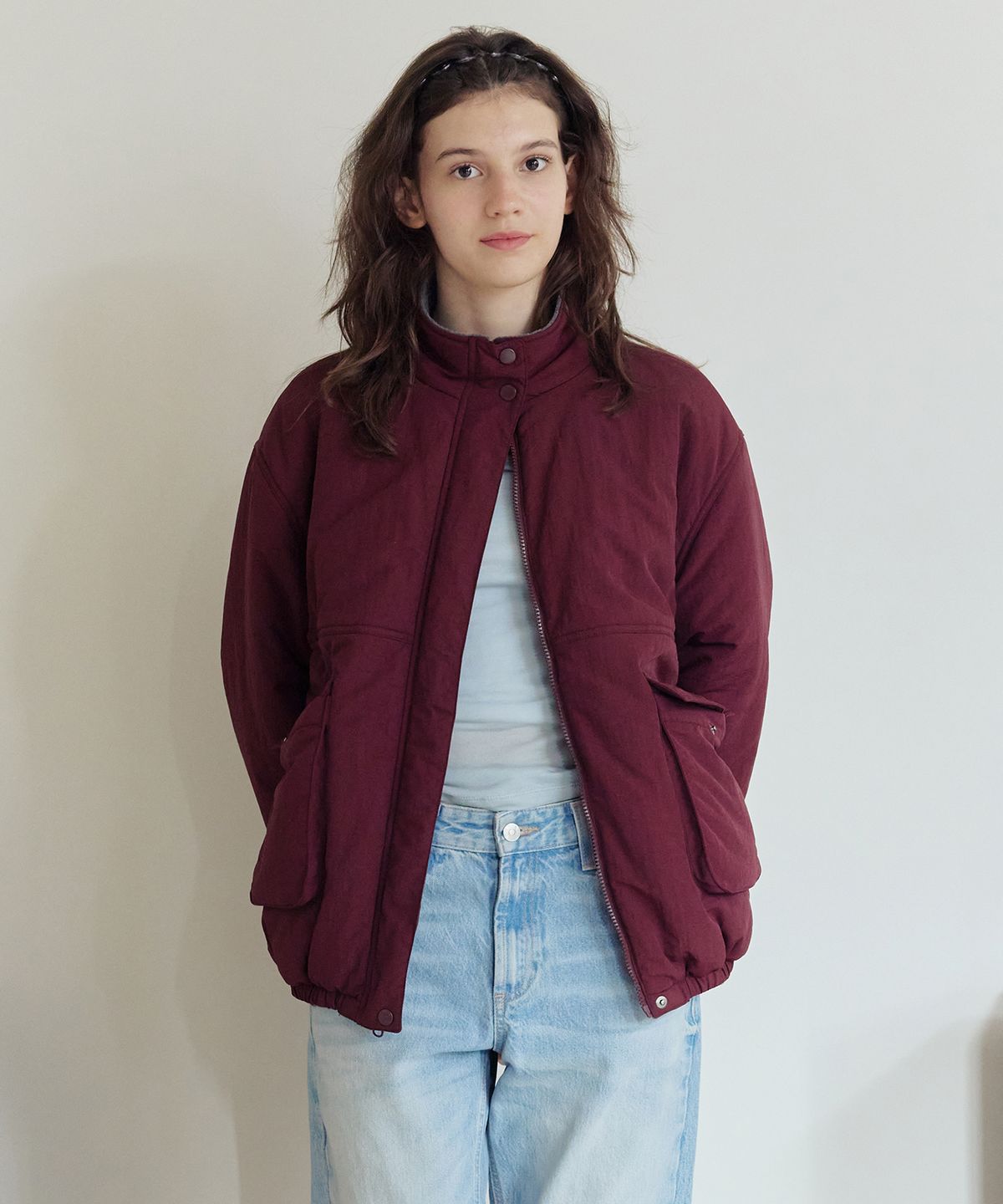 애프터아워즈(AFTERHOURS) REVERSIBLE PADDED JUMPER (PLUM-CHARCOAL)