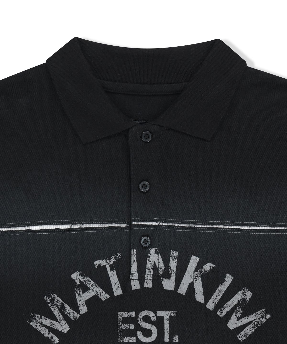 마뗑킴(MATIN KIM) REVEAL STRIPE LOGO COLLAR TOP FOR MEN IN BLACK
